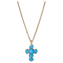 Pomellato Rose Gold Turquoise & Rock Crystal Cross Pendant Necklace