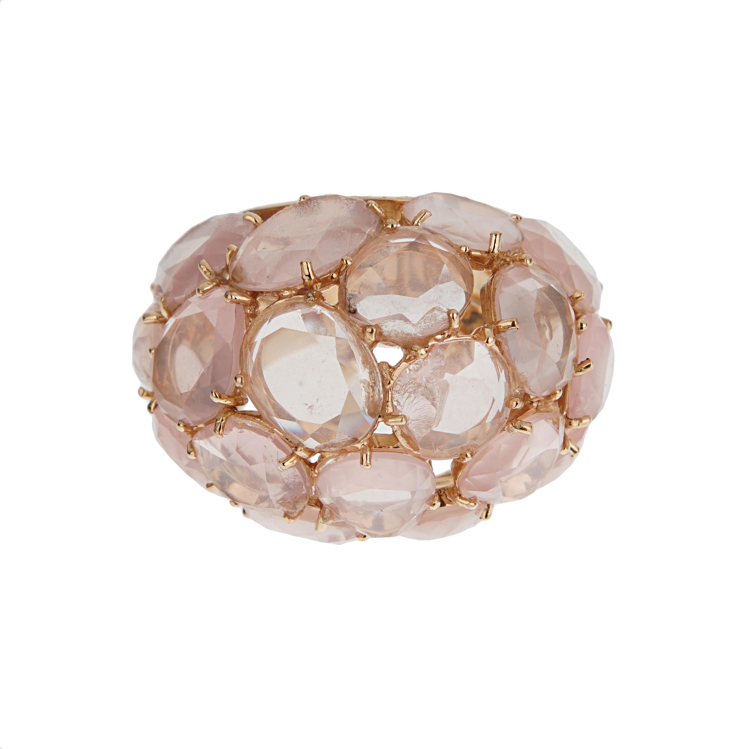 Taglio misto Anello Cocktail Dome Bombe in quarzo rosa di Pomellato in oro rosa 18k Sz 6 1/2 in vendita