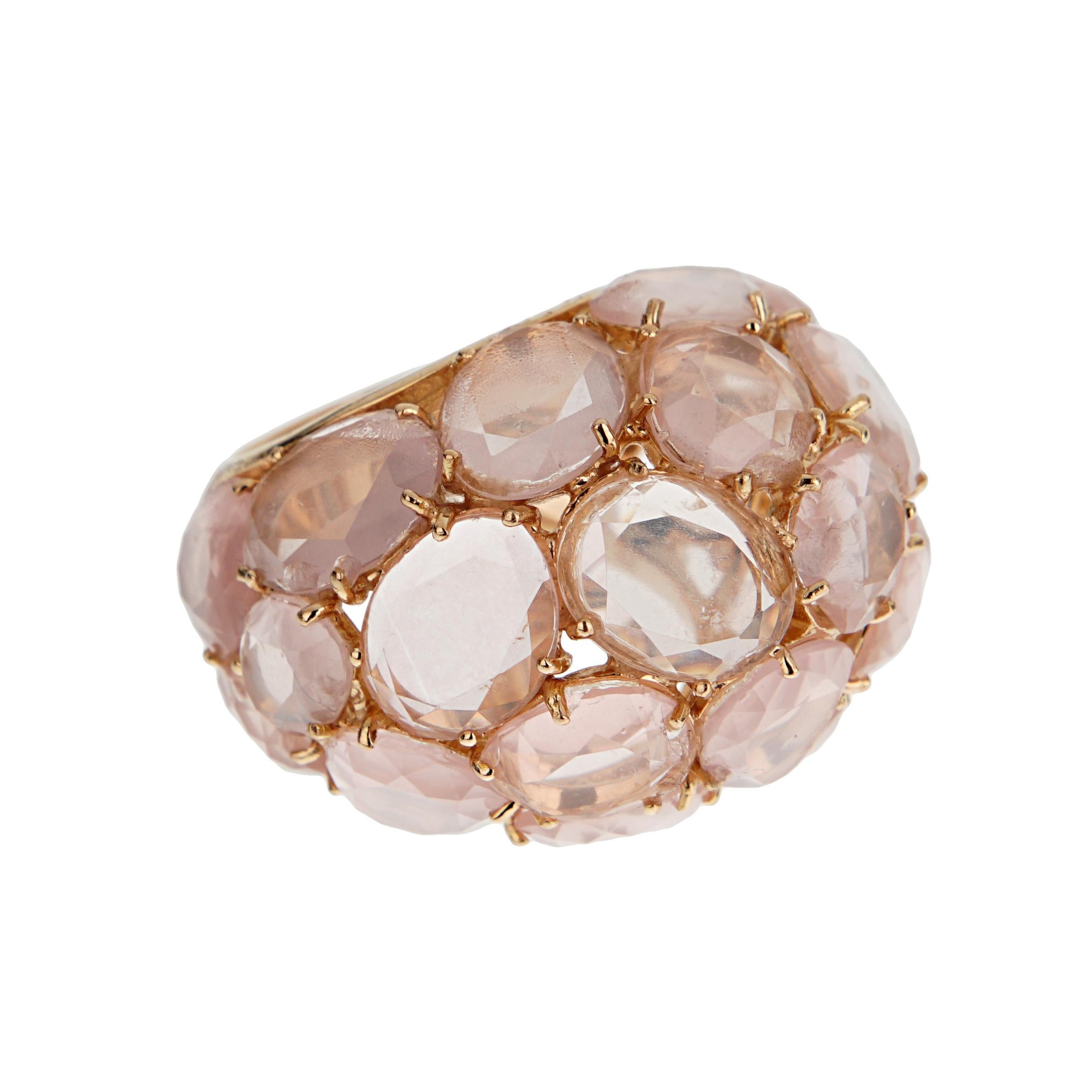 Anello Cocktail Dome Bombe in quarzo rosa di Pomellato in oro rosa 18k Sz 6 1/2 In condizioni discrete in vendita a Feasterville, PA