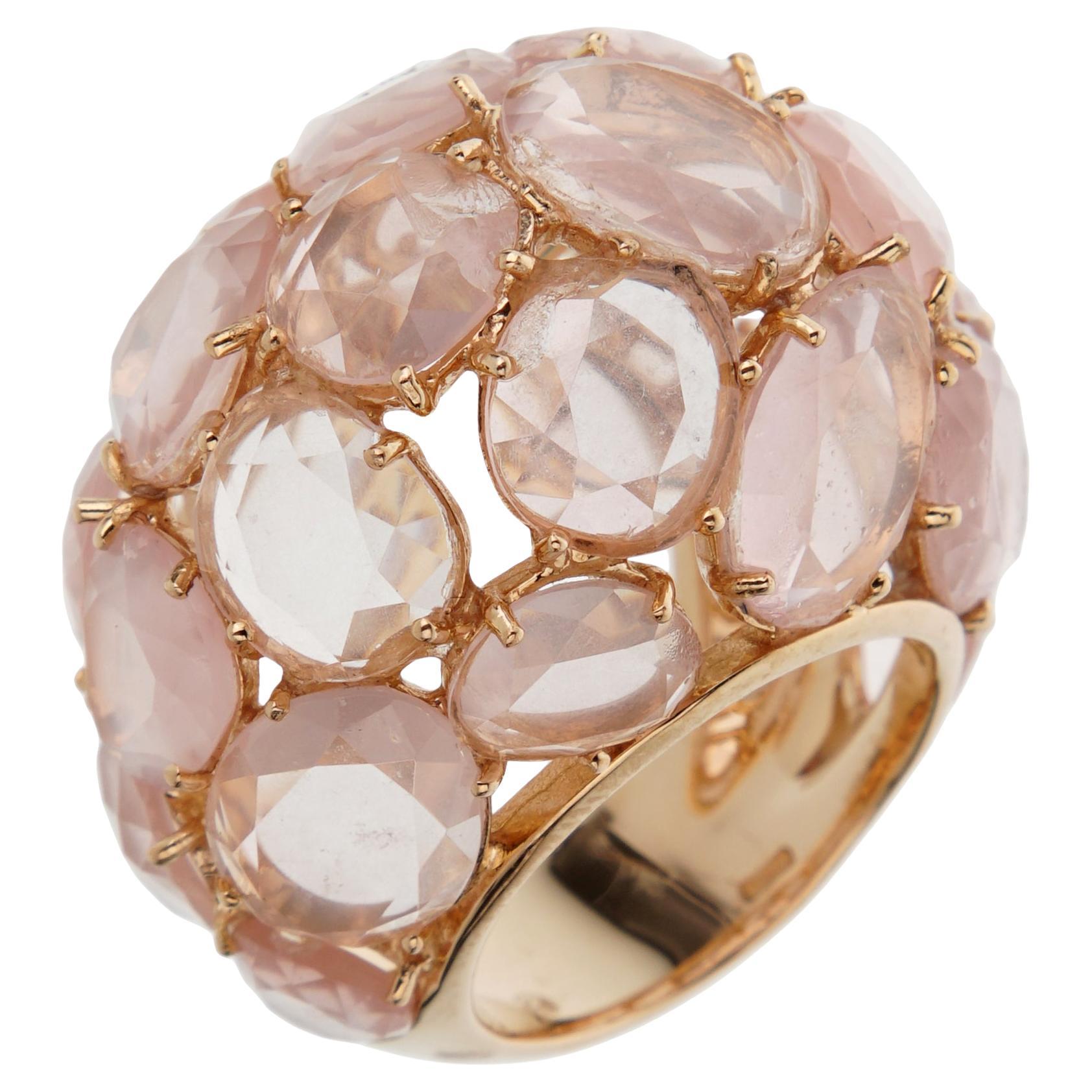 Pomellato Cuarzo Rosa 18k Oro Rosa Cocktail Anillo Bomba Cúpula Sz 6 1/2