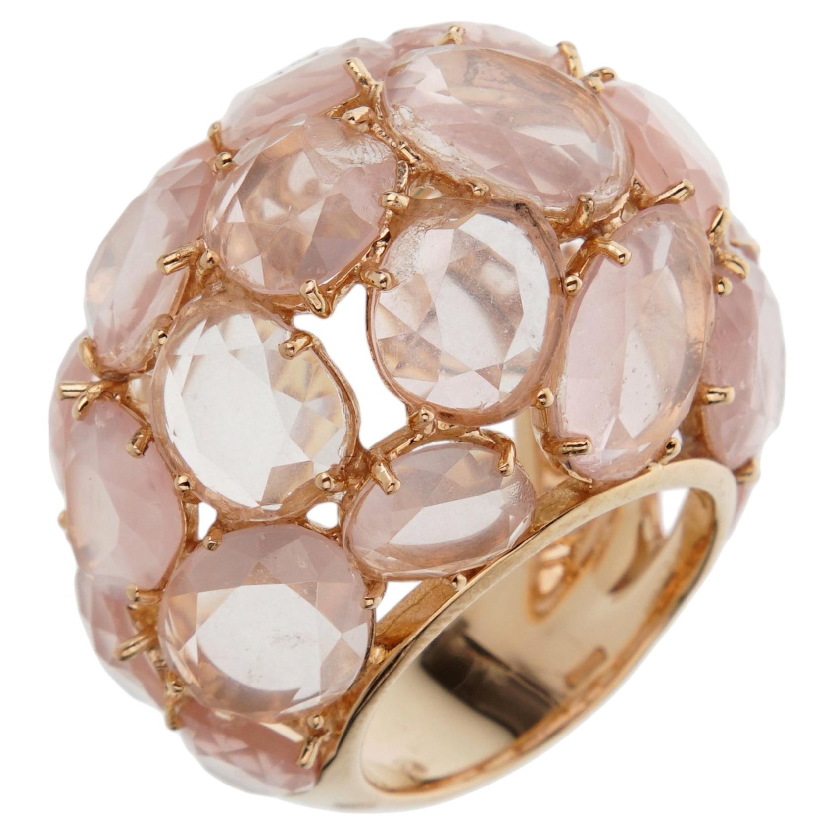 Pomellato Rose Quartz 18k Rose Gold Cocktail Dome Bombe Ring Sz 6 1/2