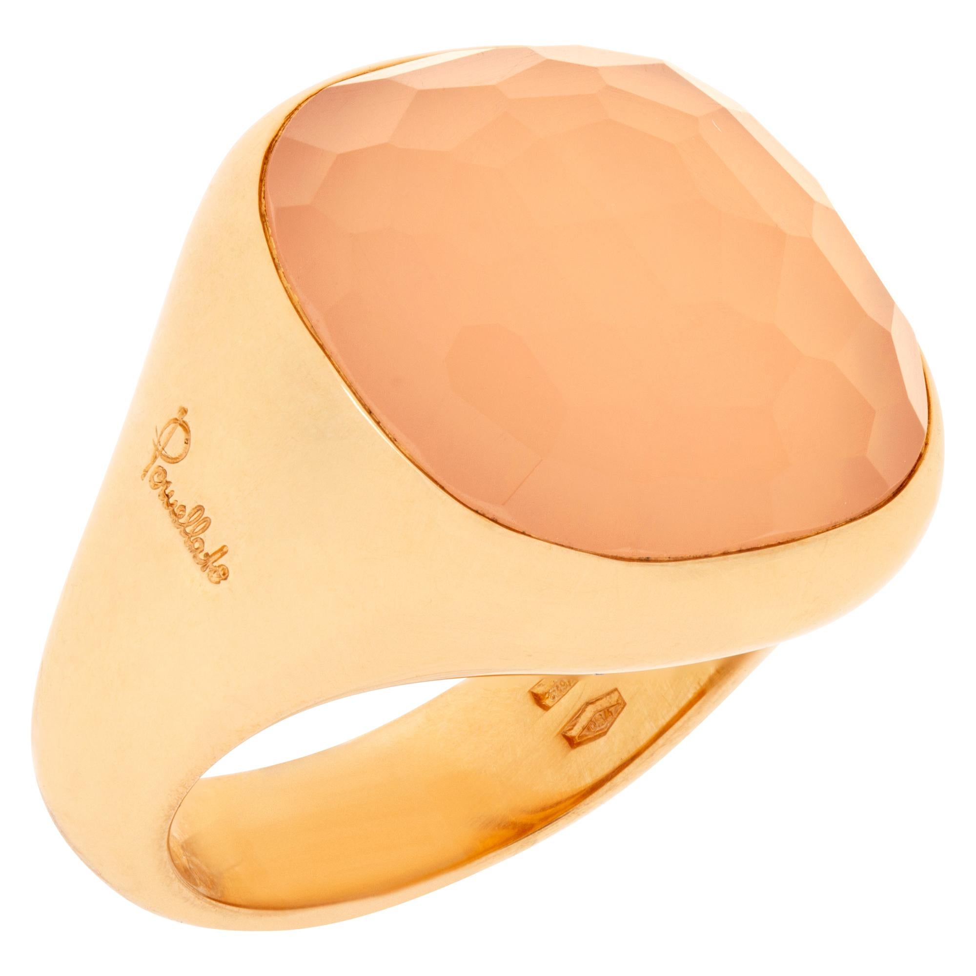 Pomellato rose quartz ring with 2 diamonds in 18k rose gold. Size 6.5

This Pomellato ring is currently size 6.5 and some items can be sized up or down, please ask! It weighs 10.4 pennyweights and is 18k rose gold.