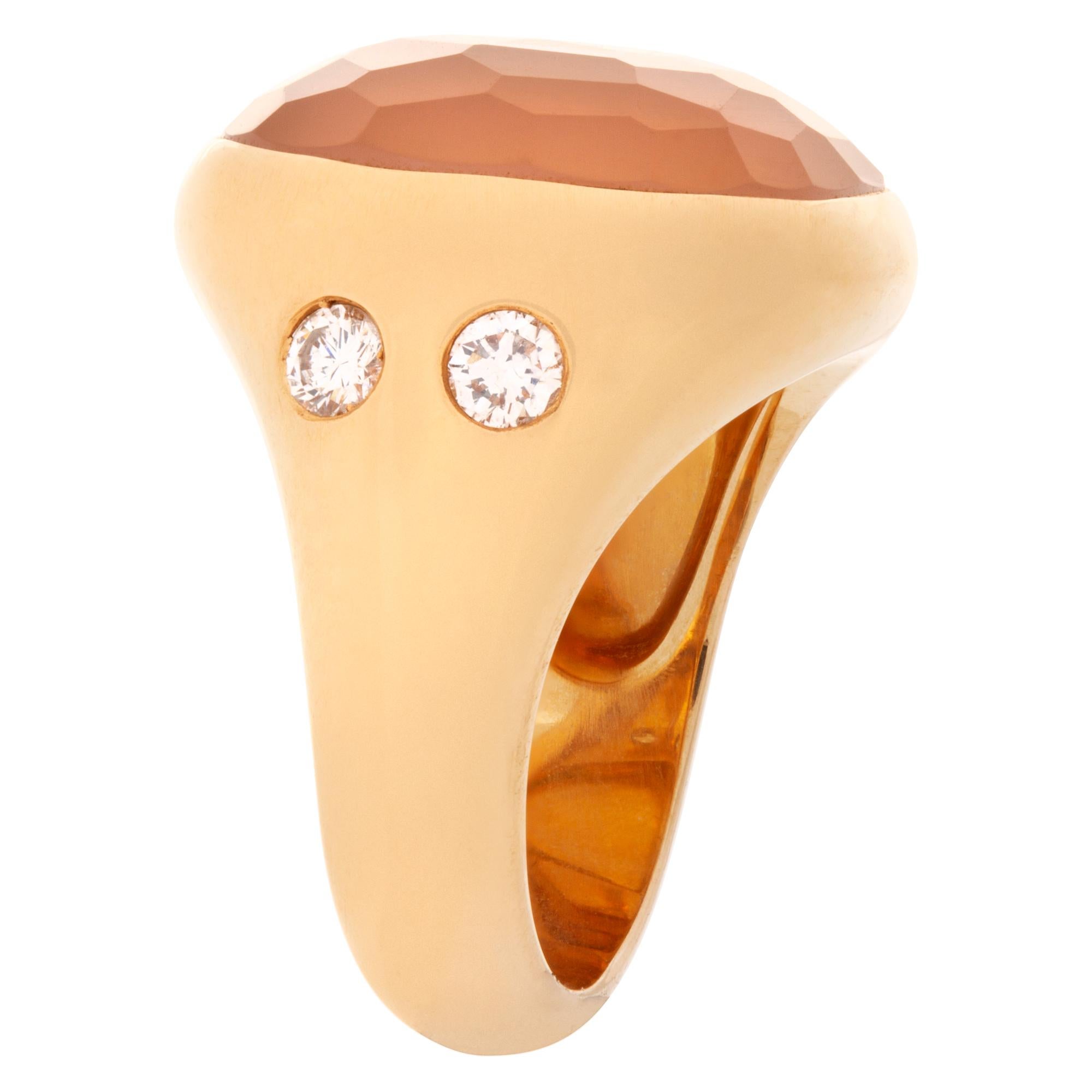 Pomellato Rose Quartz Ring with 2 Diamonds in 18k Rose Gold In Excellent Condition In Surfside, FL