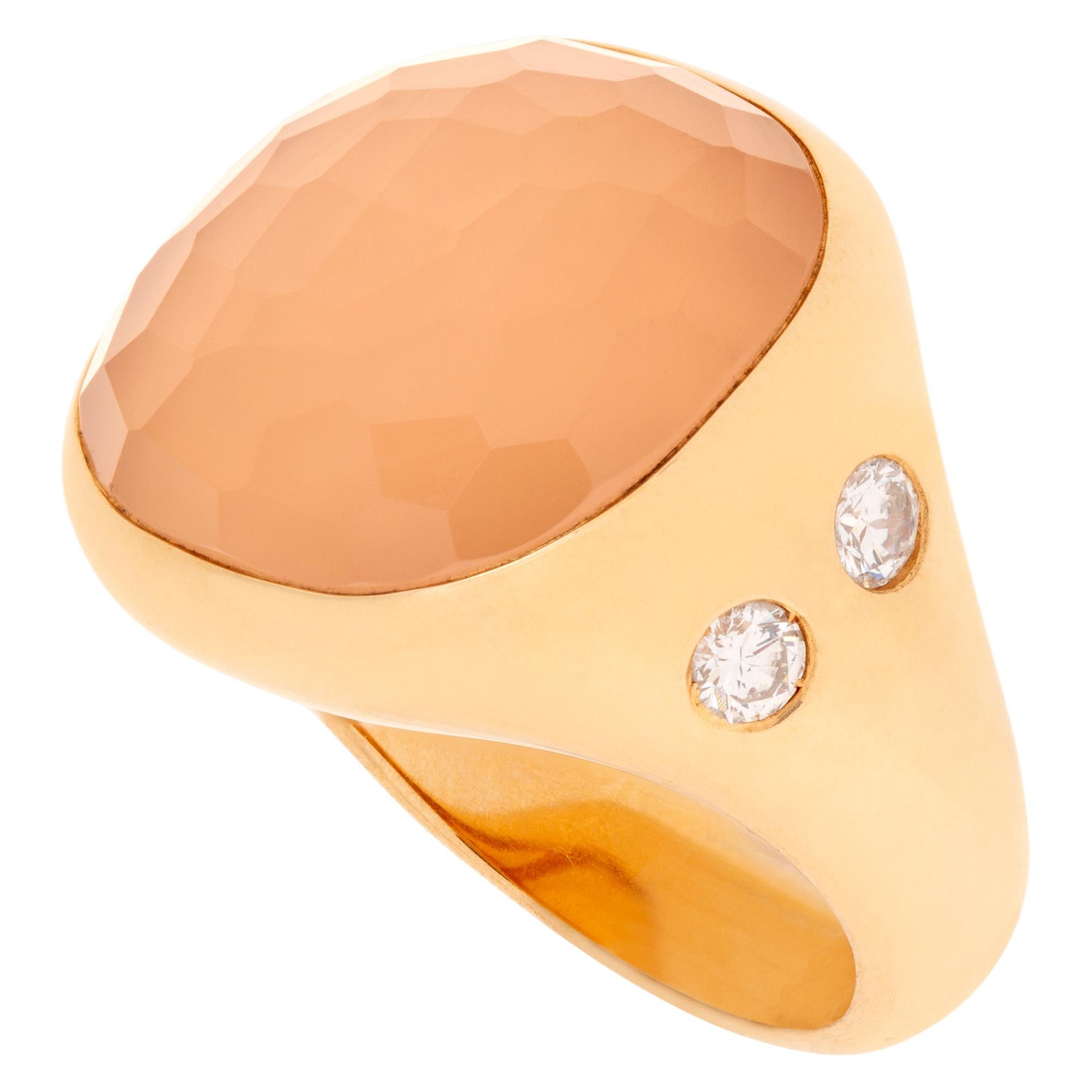Women's Pomellato Rose Quartz Ring with 2 Diamonds in 18k Rose Gold