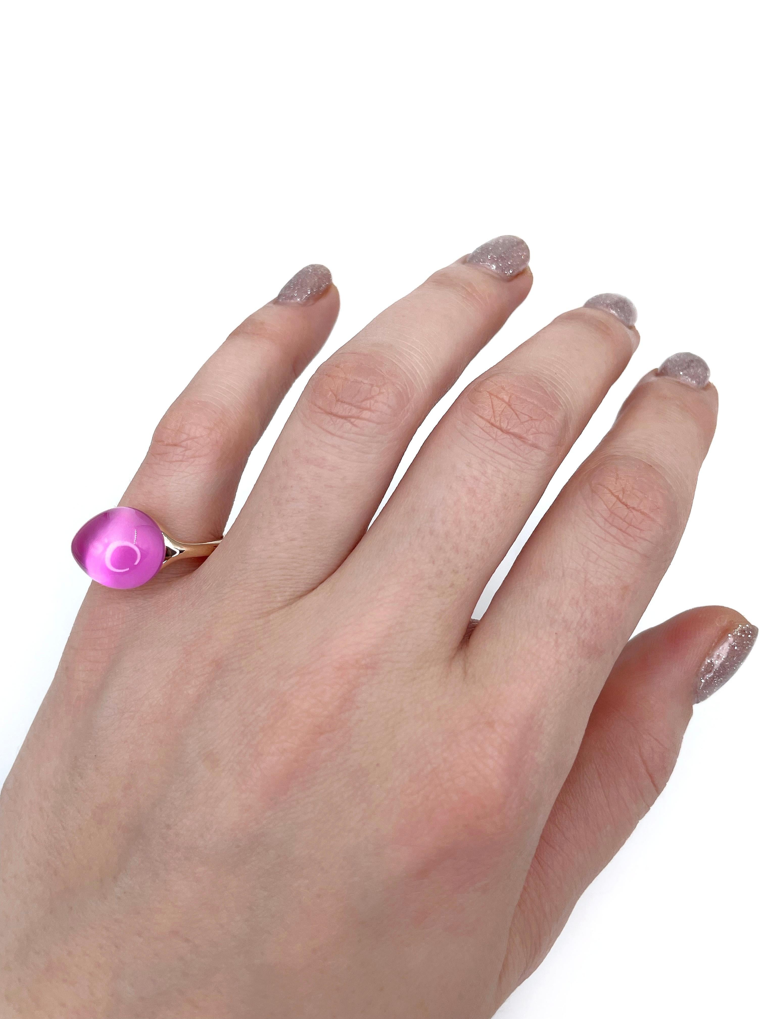 Modern Pomellato “Rouge Passion” 9 Karat Gold Pink Cabochon Cut Sapphire Cocktail Ring