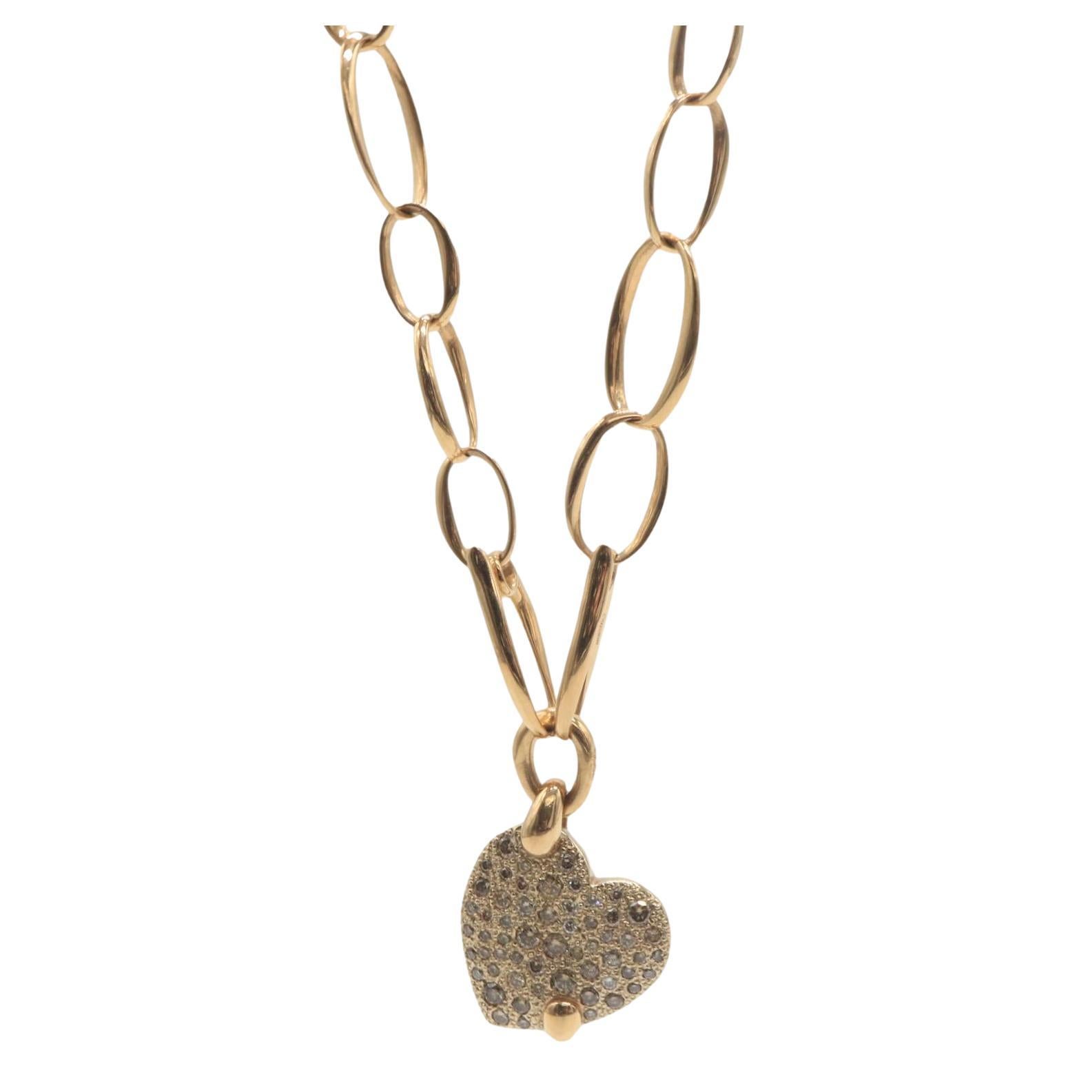 Pomellato Sabbia 1.40CTW Heart Pave Pendant with Chain 18 Karat Yellow Gold For Sale