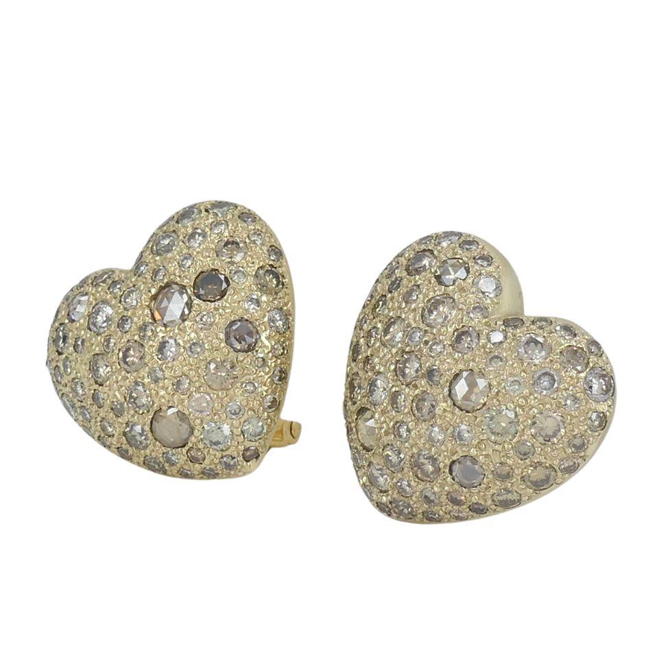Pomellato Sabbia 18k Gold Diamond Heart Clip Earrings (Rosenschliff) im Angebot