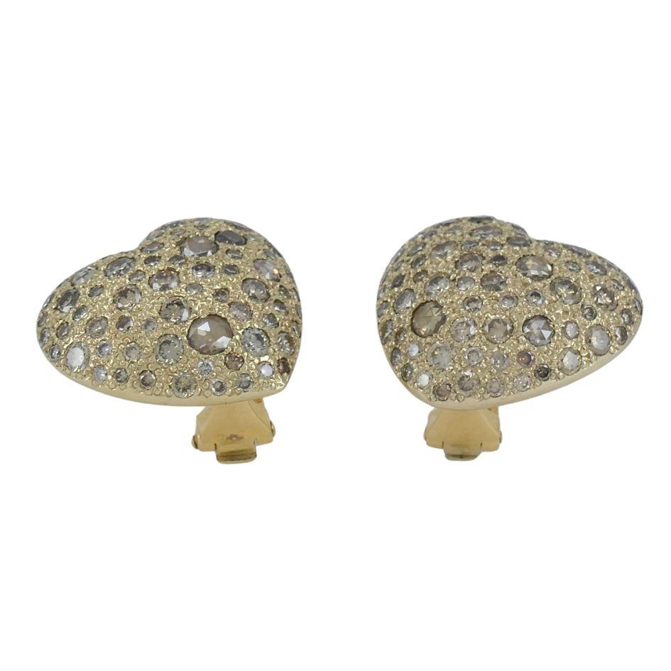 Pomellato Sabbia 18k Gold Diamond Heart Clip Earrings Damen im Angebot