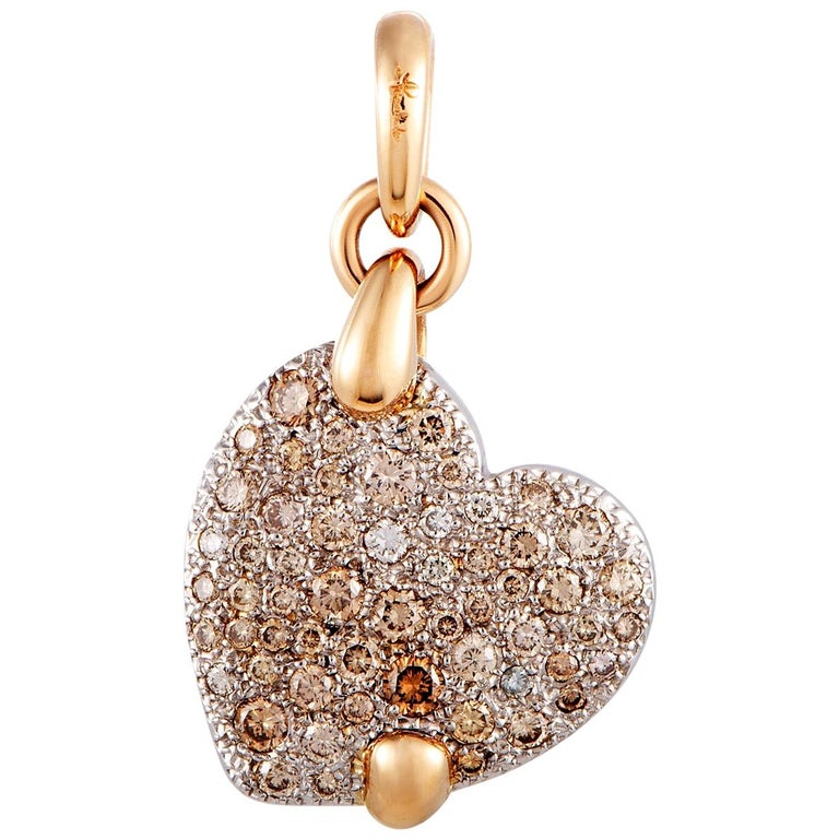 Pomellato Sabbia 18 Karat Rose and White Gold Diamond Heart Pendant at