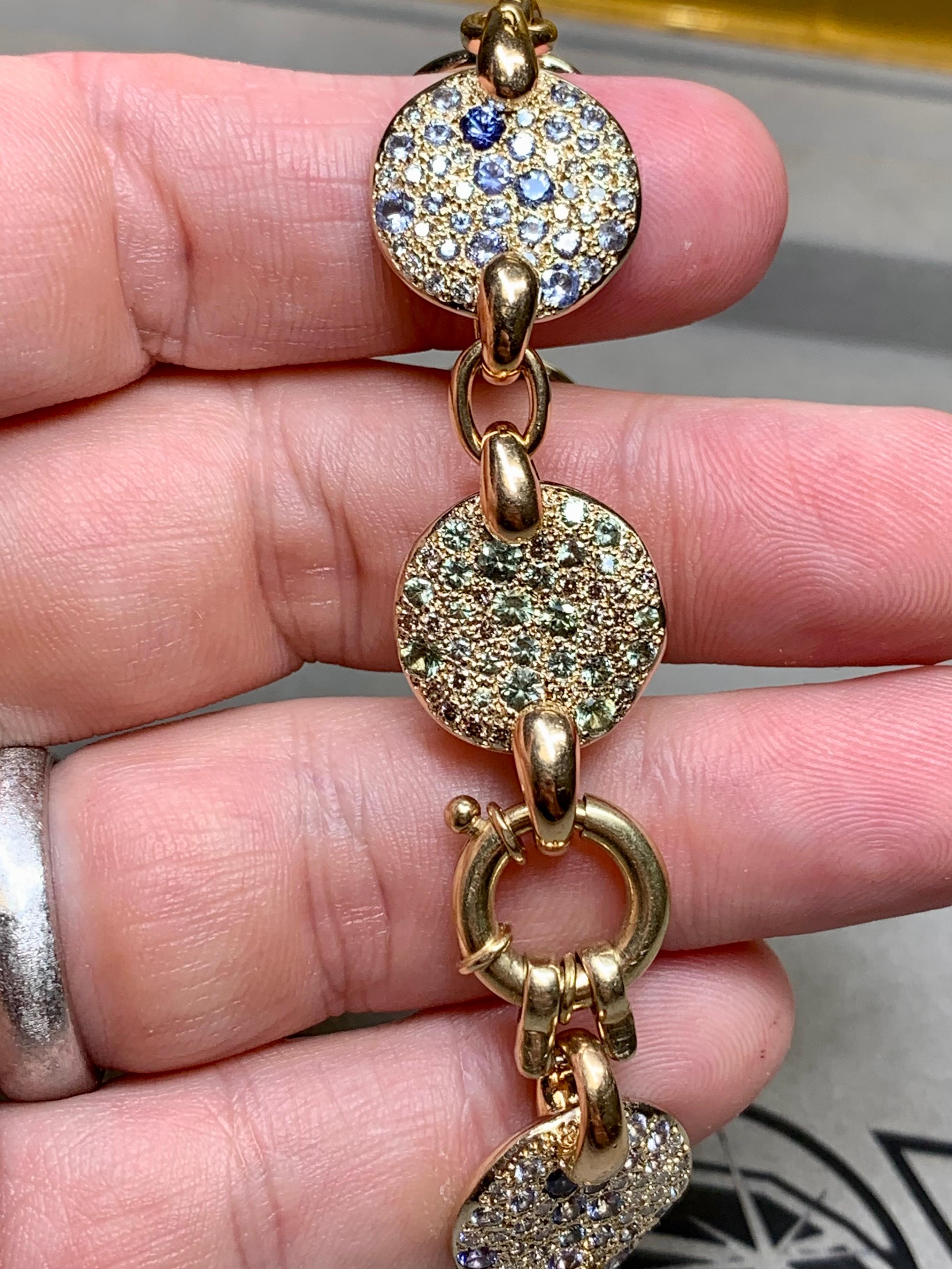 Pomellato Sabbia 18K Rose Gold Multicolored Sapphire Diamond Bracelet 8” For Sale 4