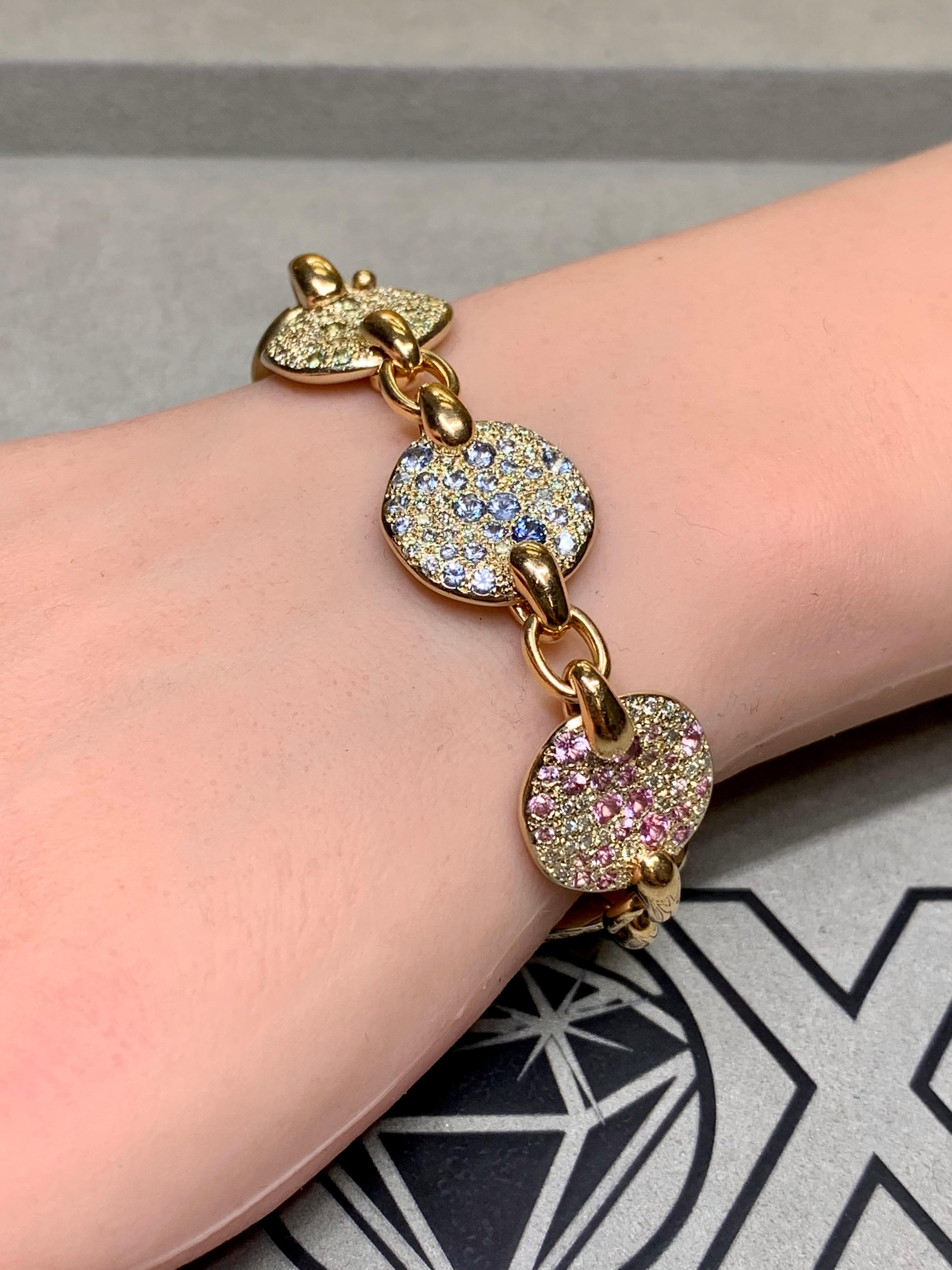 Pomellato Sabbia 18K Rose Gold Multicolored Sapphire Diamond Bracelet 8” For Sale 5