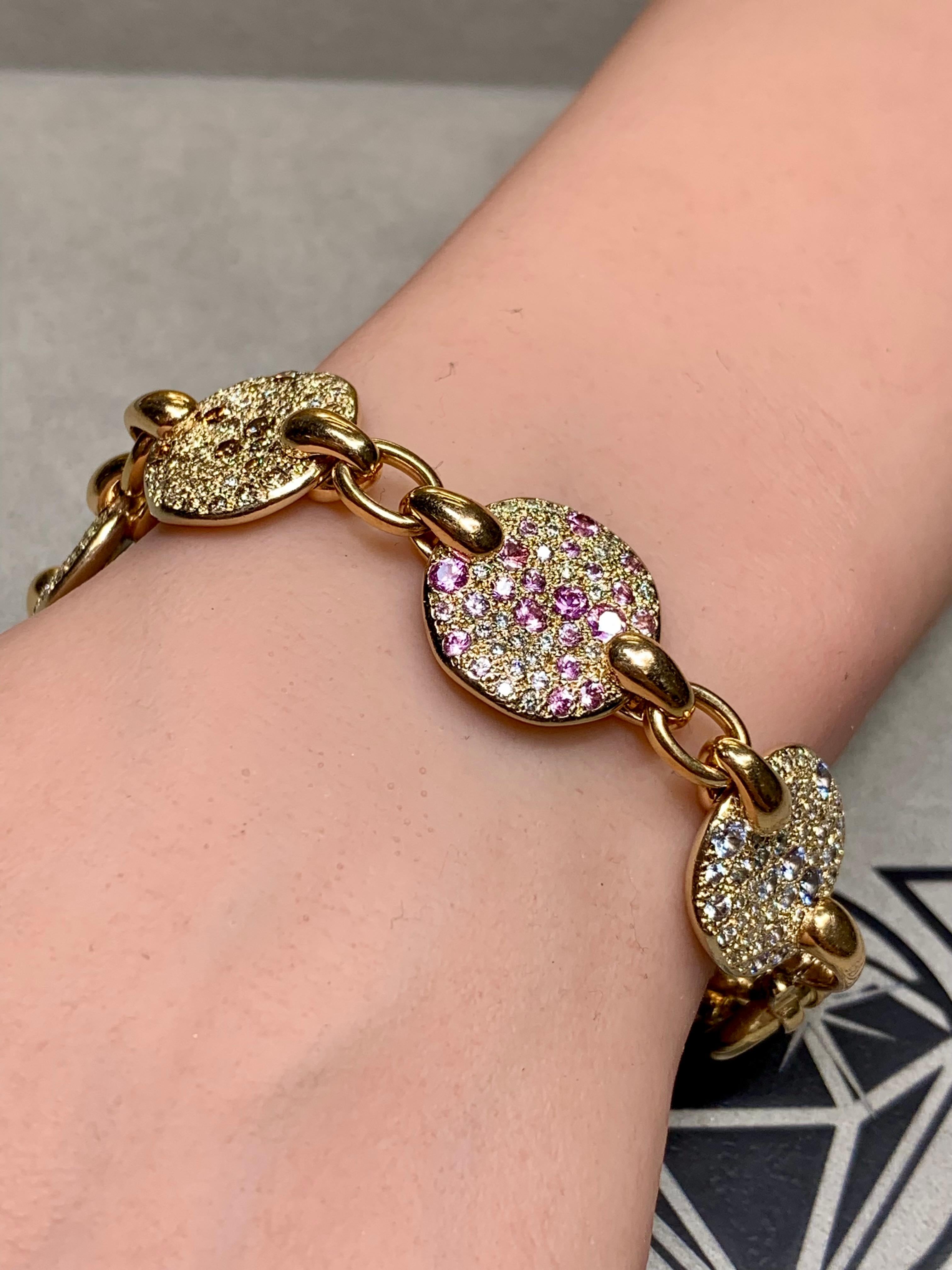 Pomellato Sabbia 18K Rose Gold Multicolored Sapphire Diamond Bracelet 8” For Sale 6