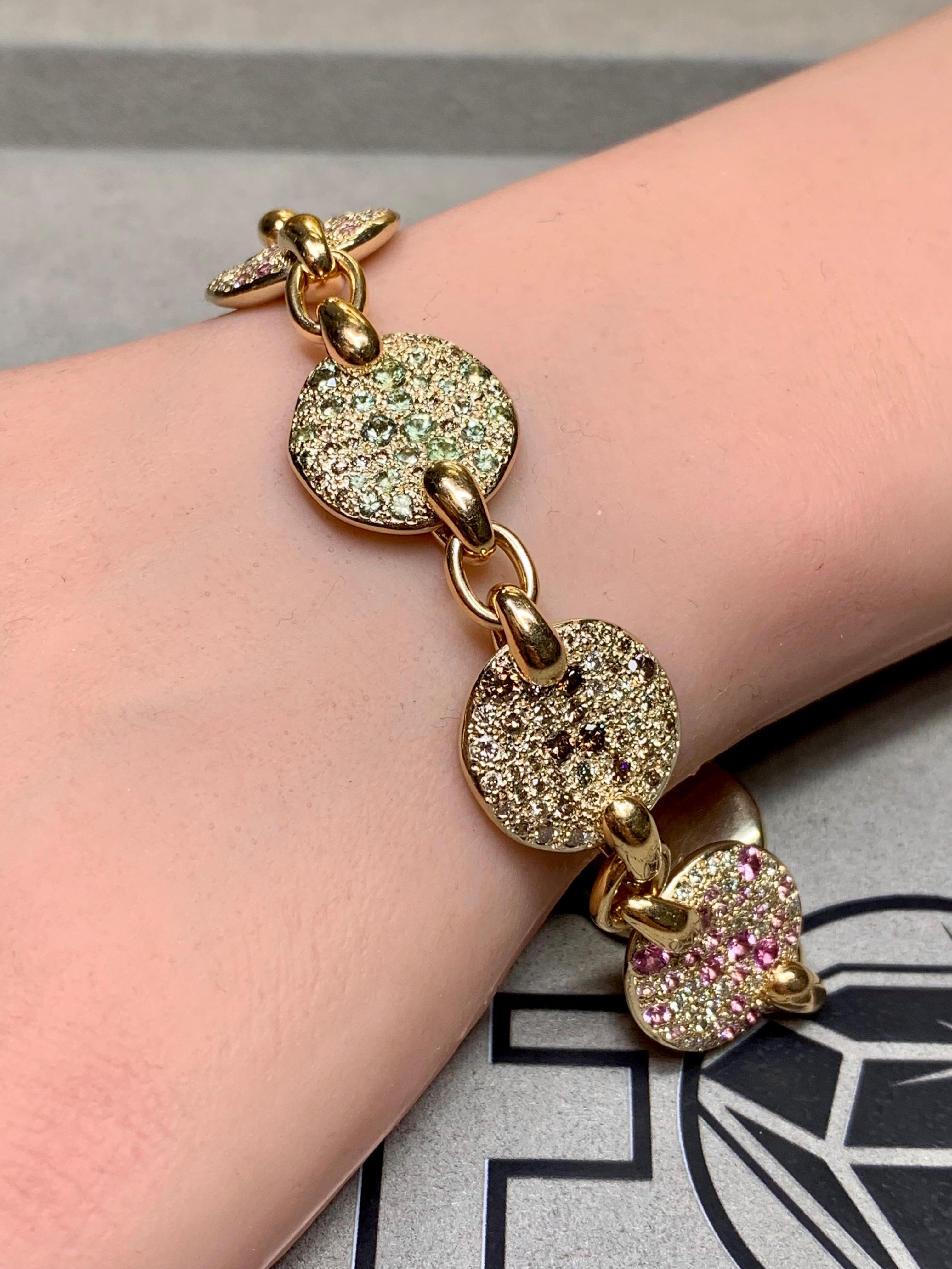 Pomellato Sabbia 18K Rose Gold Multicolored Sapphire Diamond Bracelet 8” For Sale 7