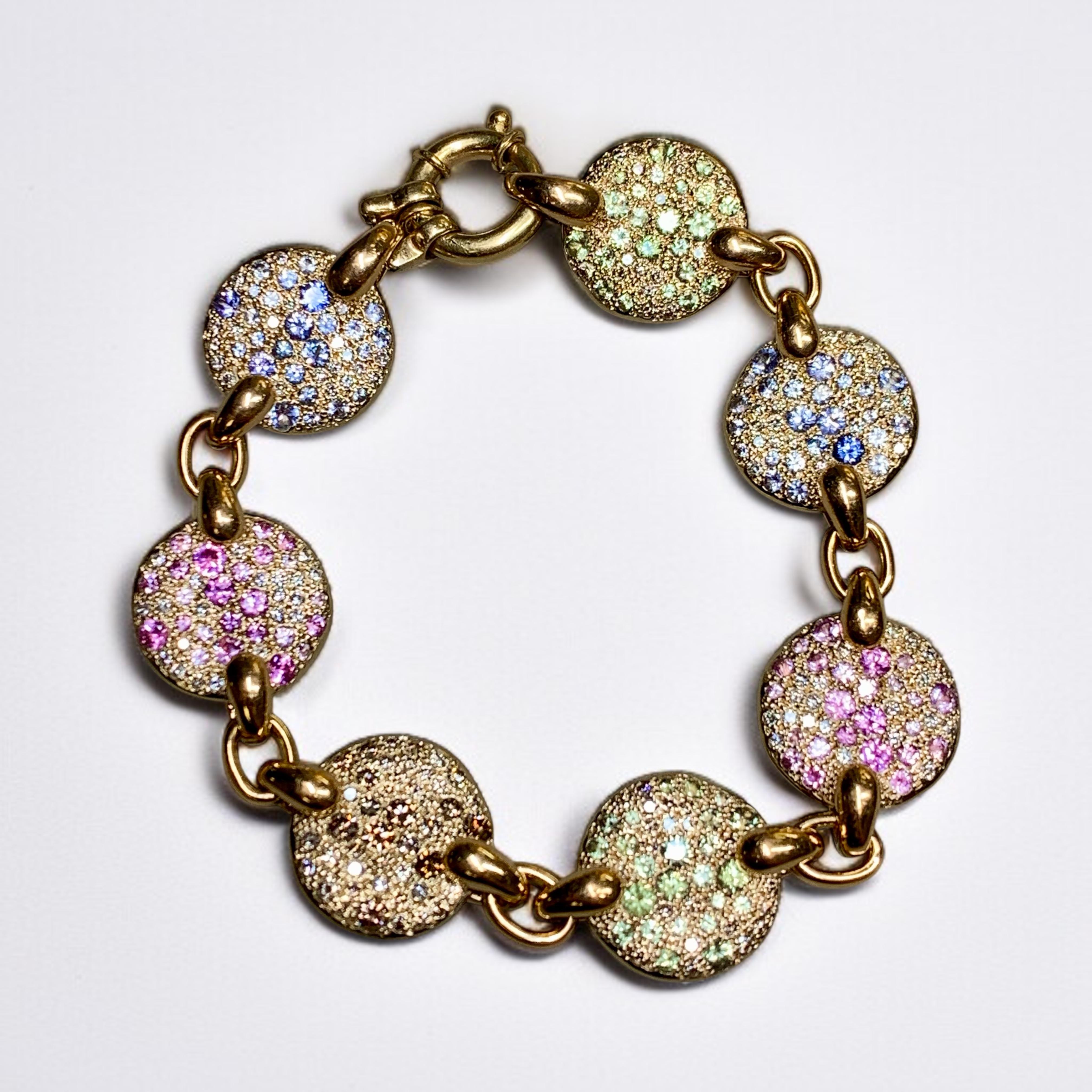 Round Cut Pomellato Sabbia 18K Rose Gold Multicolored Sapphire Diamond Bracelet 8” For Sale