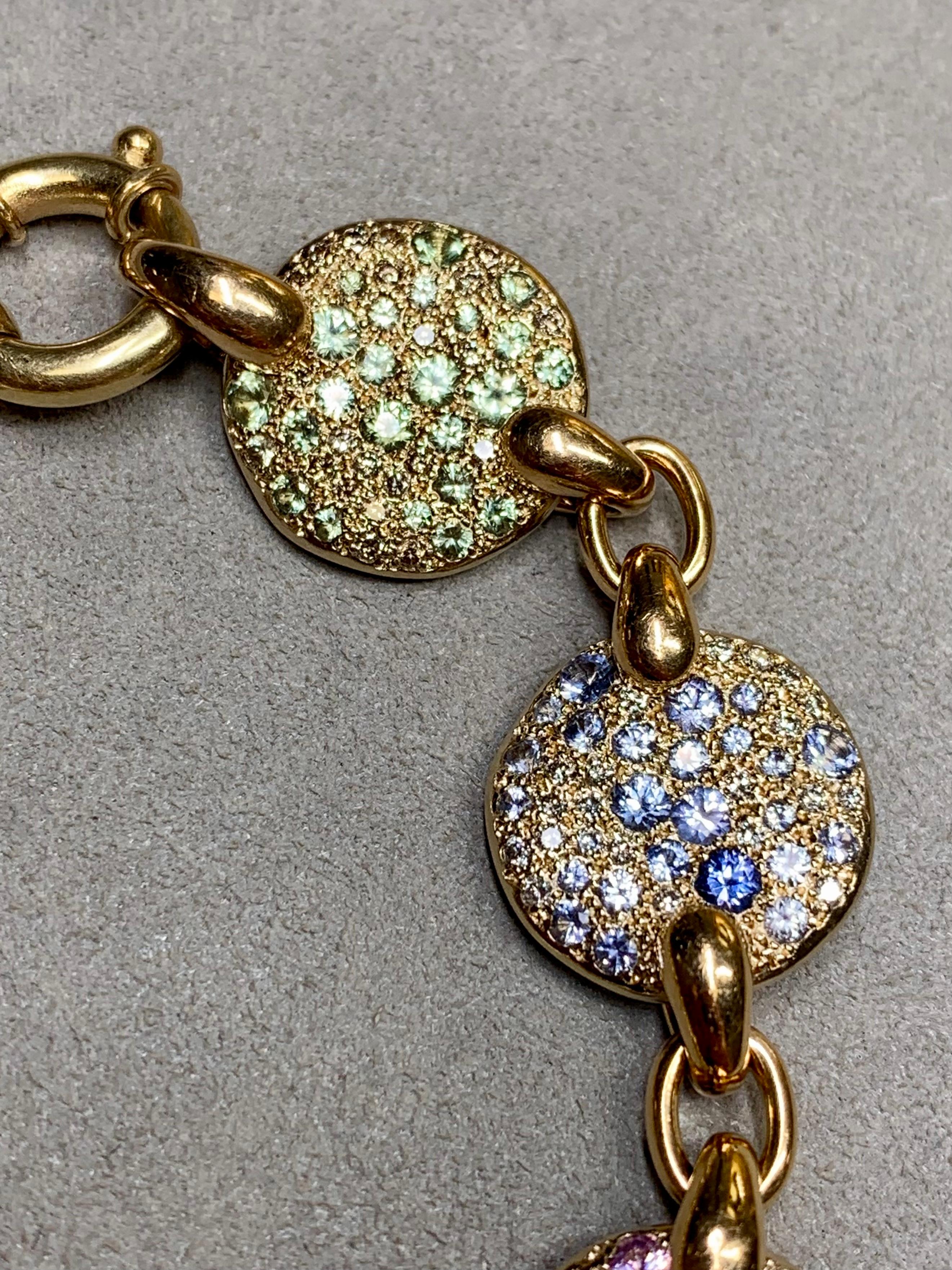 Pomellato Sabbia 18K Rose Gold Multicolored Sapphire Diamond Bracelet 8” In Good Condition For Sale In Winter Springs, FL