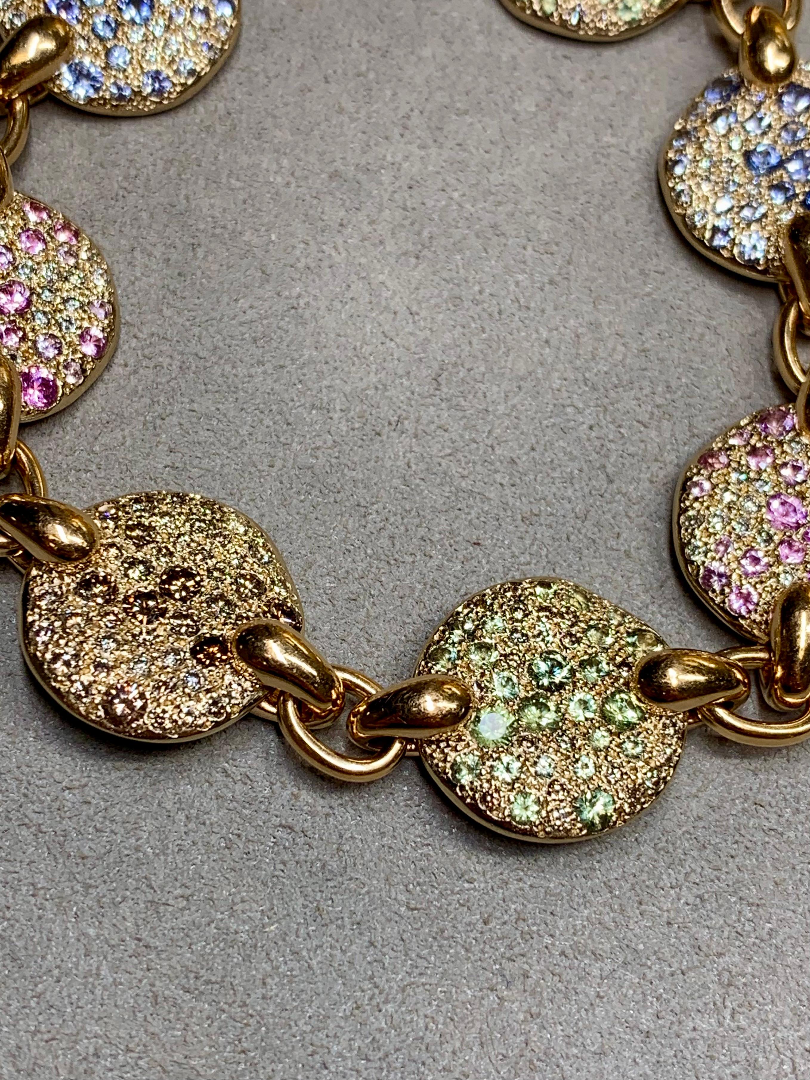 Pomellato Sabbia 18K Rose Gold Multicolored Sapphire Diamond Bracelet 8” For Sale 1