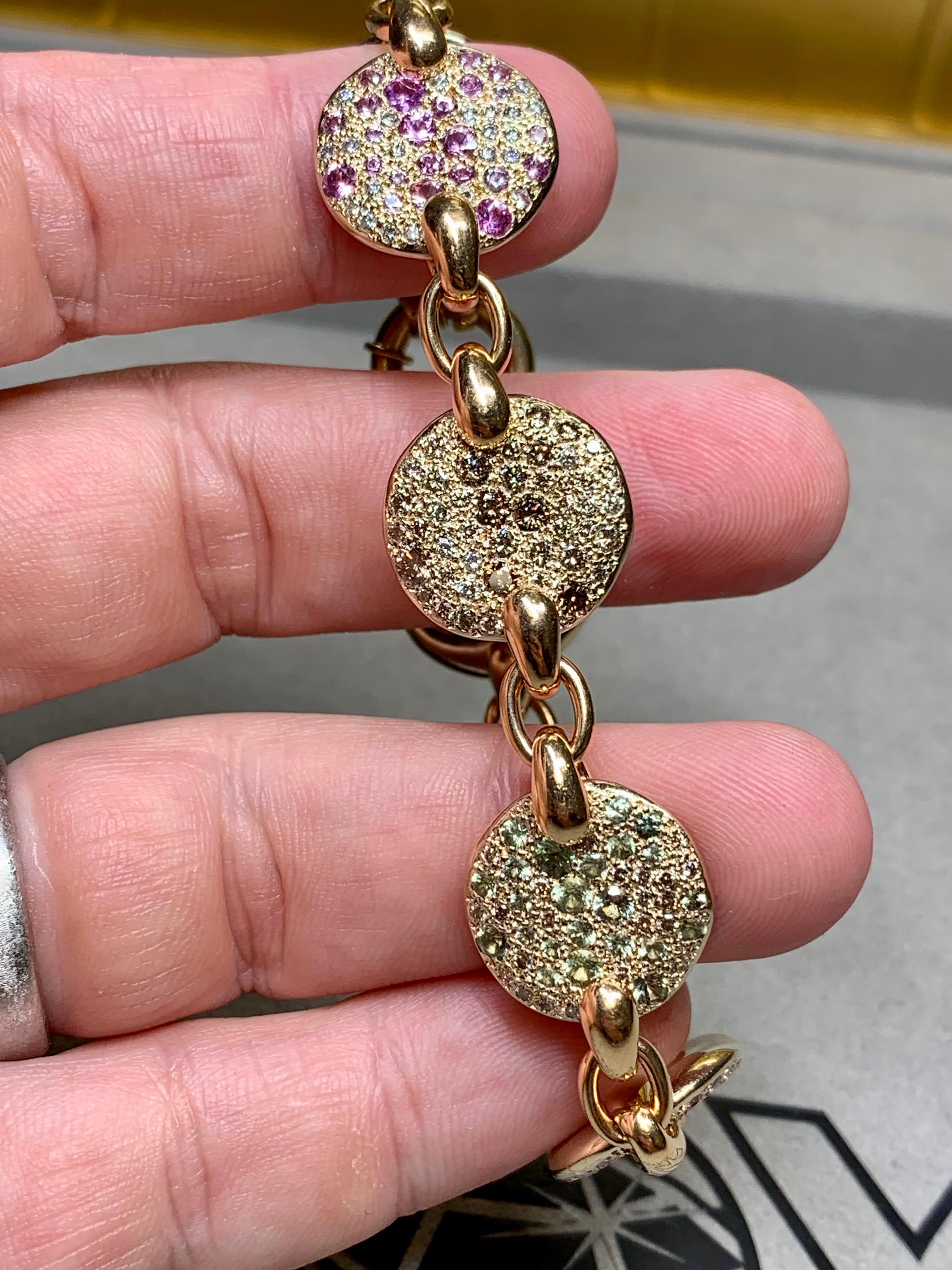 Pomellato Sabbia 18K Rose Gold Multicolored Sapphire Diamond Bracelet 8” For Sale 2