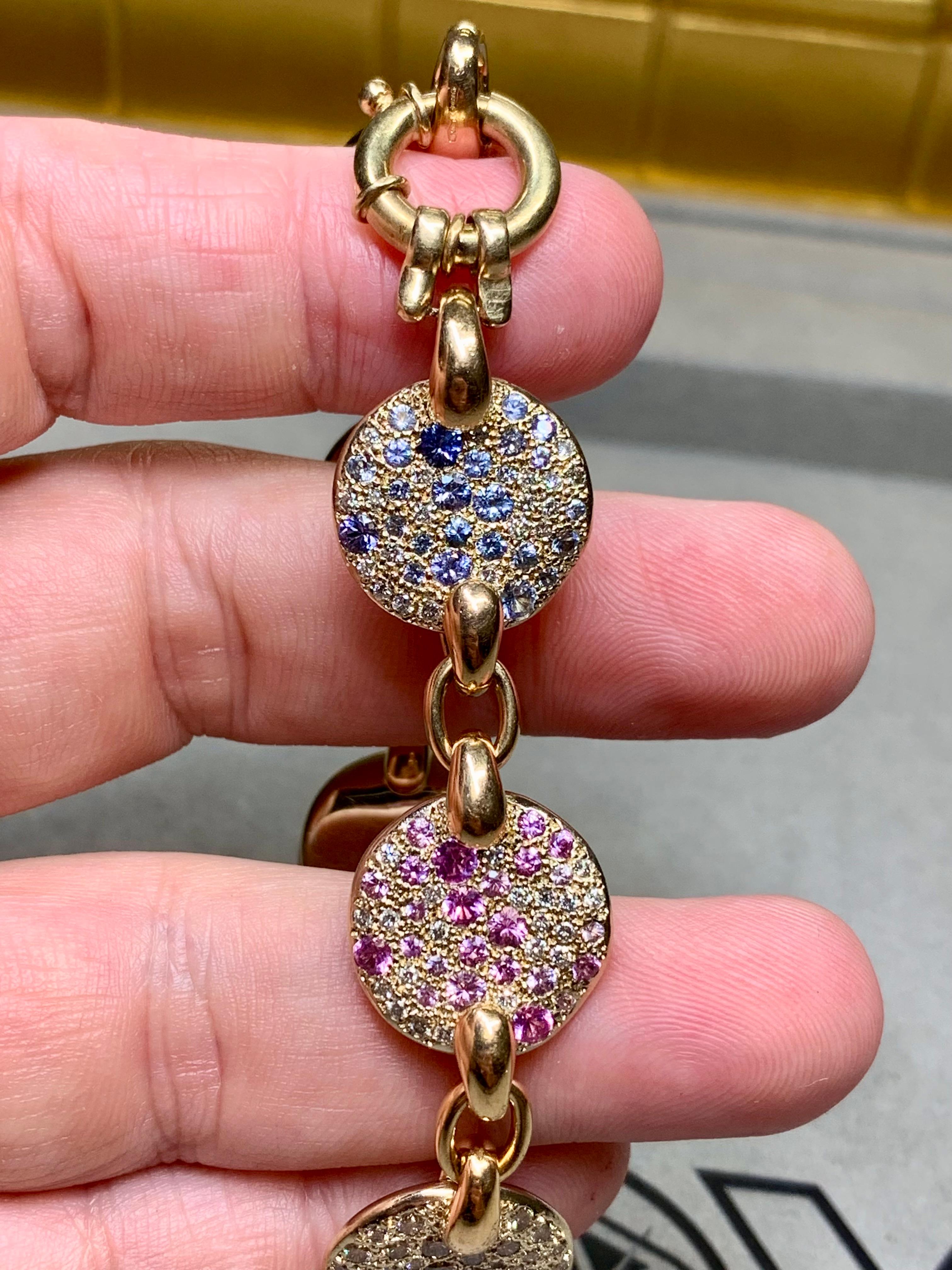 Pomellato Sabbia 18K Rose Gold Multicolored Sapphire Diamond Bracelet 8” For Sale 3