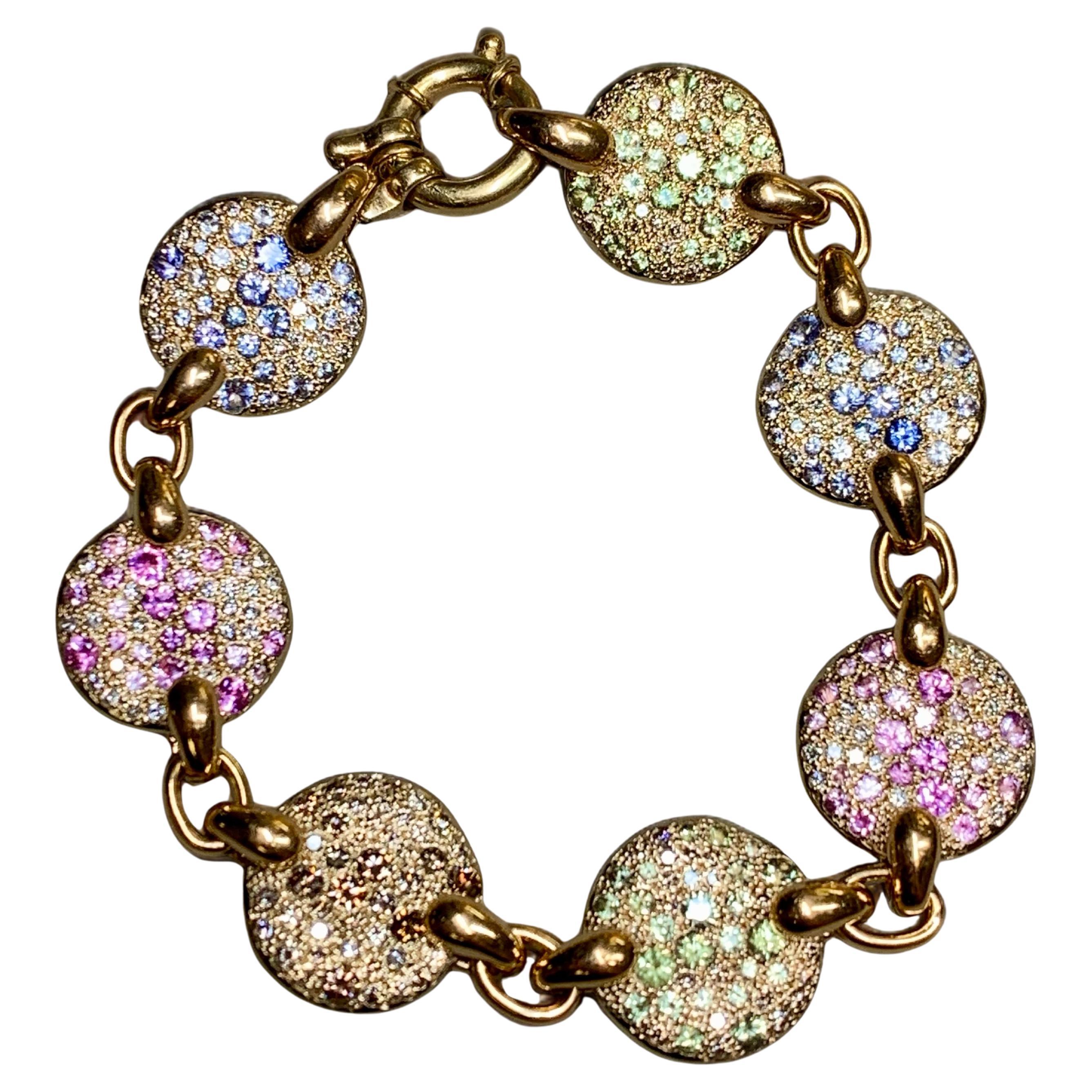 Pomellato Sabbia 18K Rose Gold Multicolored Sapphire Diamond Bracelet 8”