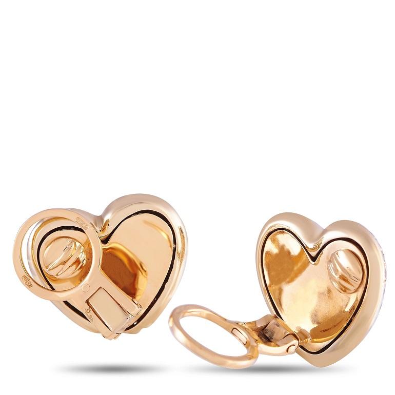 These Pomellato Sabbia earrings are sure to impress. The fabulous heart-shaped design is only elevated by opulent 18K Yellow Gold and a stunning array of inset diamonds totaling 4.0 carats. Each one measures .7” long, .8” wide, and includes clip-on