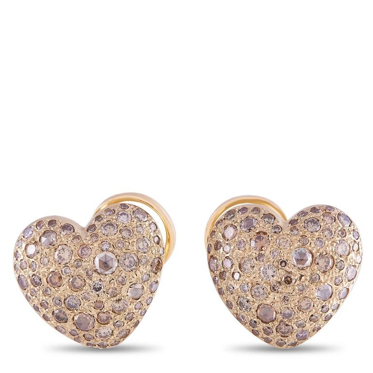 Round Cut Pomellato Sabbia 18K Yellow Gold 4.00 Ct Diamond Clip-On Earrings For Sale