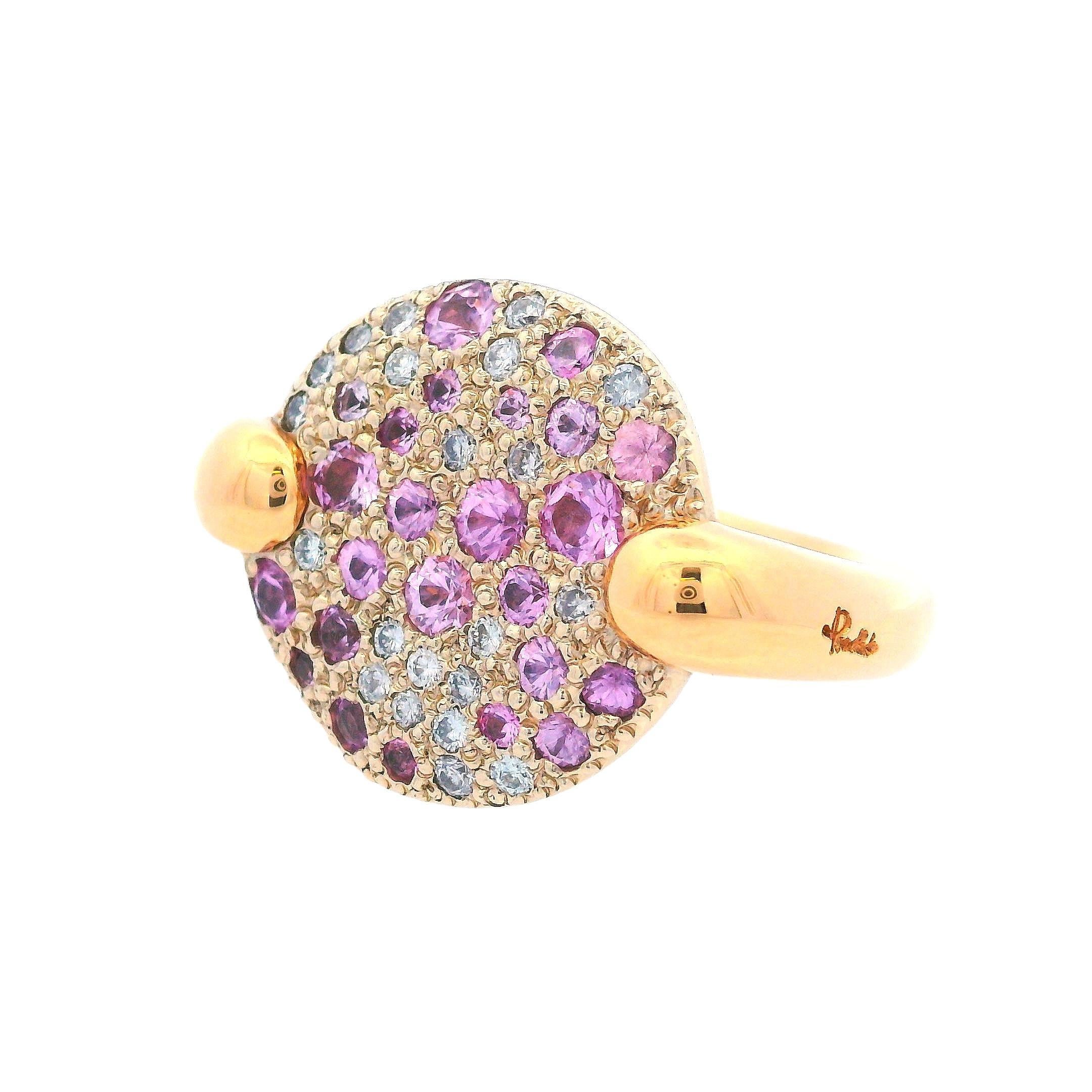 Contemporary Pomellato Sabbia 18kt Yellow Gold Ring with Sapphires and Diamonds