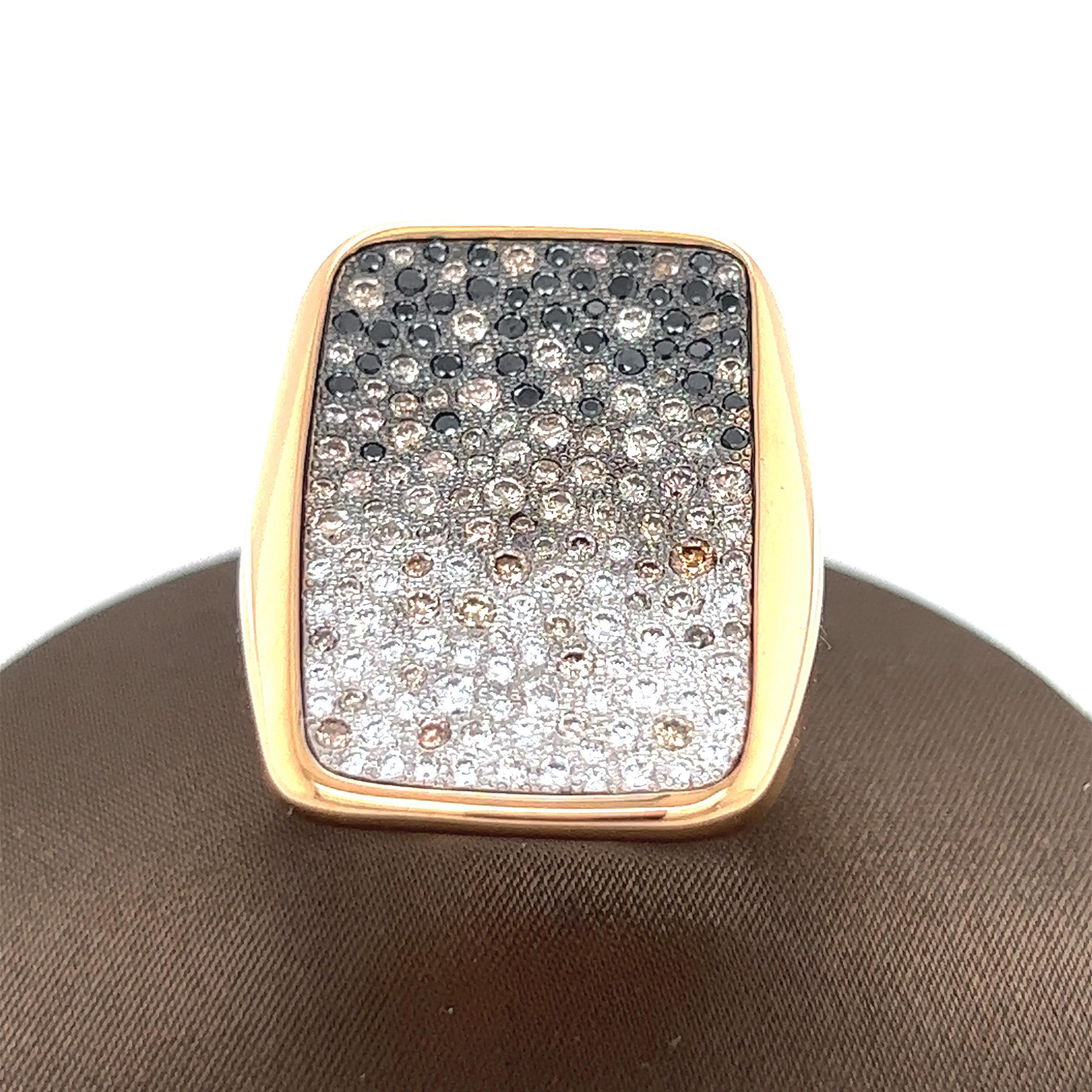 Pomellato Sabbia Dégradé Diamond Rose Gold Rectangular Shaped Cocktail Ring For Sale 1