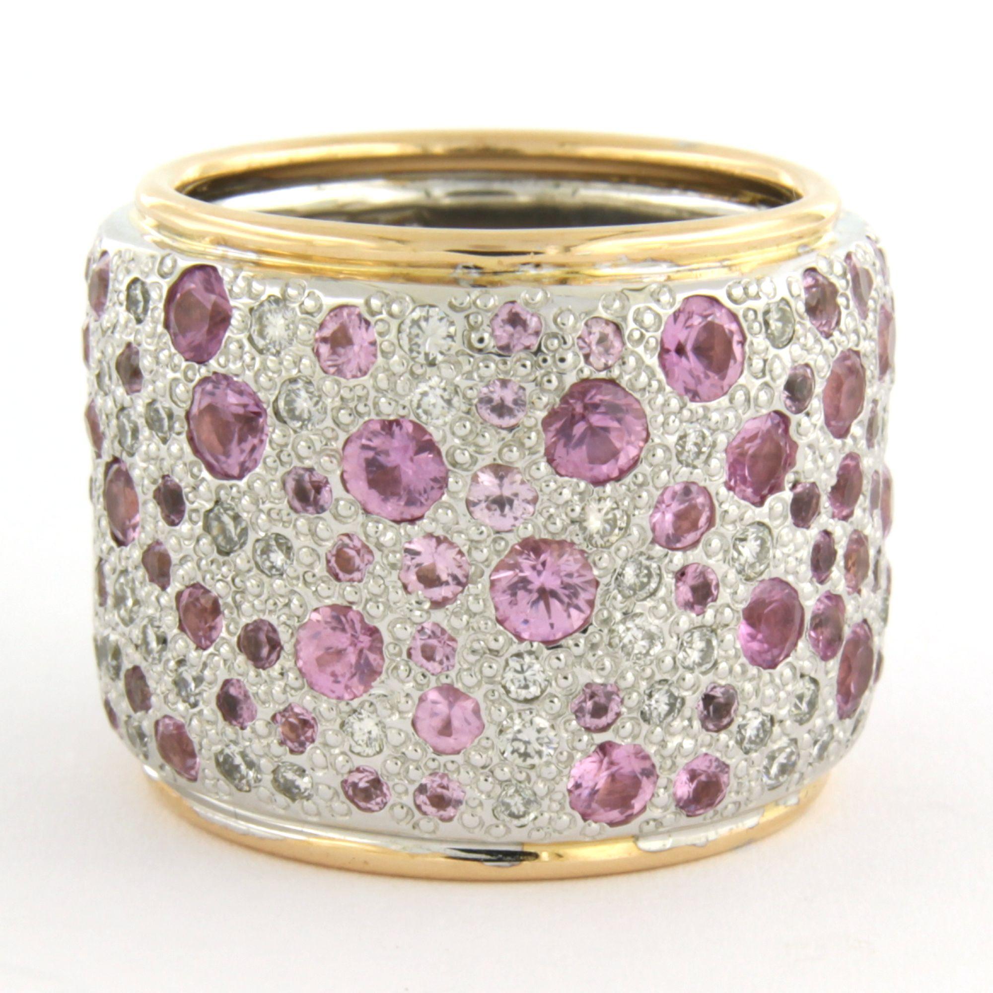 POMELLATO SABIA Bague en or bicolore 18k sertie d'un saphir rose et d'un diamant taille brillant jusqu'à 1.00 ct - F/G - VS/SI - taille de bague U.S. 7.25 - EU. 17.5 (55)

Description détaillée :

Le haut de l'anneau mesure 1,9 cm de large.

Taille