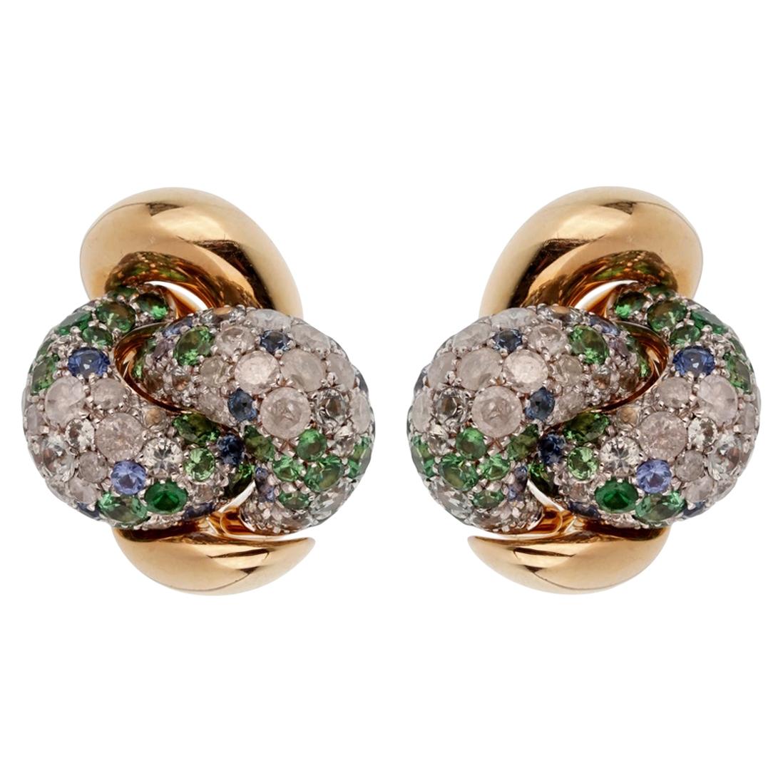 Pomellato Sapphire Diamond Rose Gold Earrings For Sale