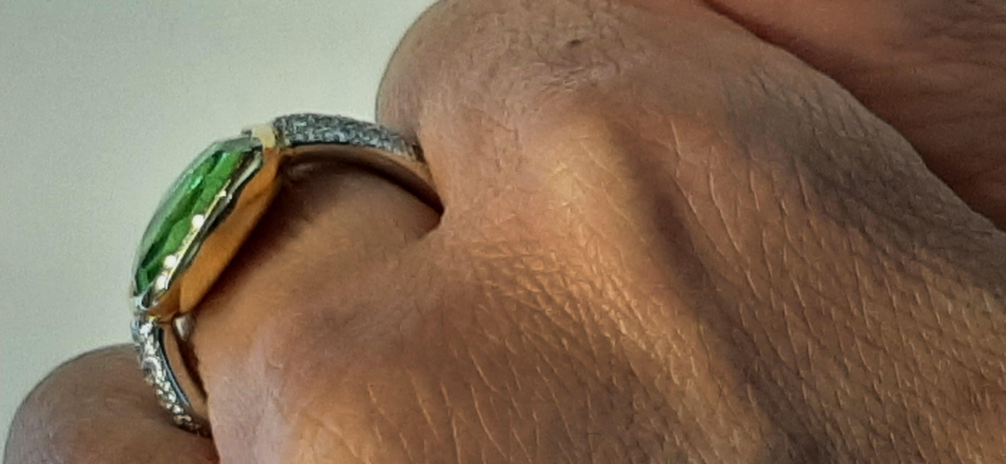 Brilliant Cut Pomellato Sherazade Ring in 18k White and Yellow Gold Diamonds and Peridots