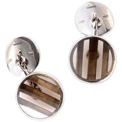 Pomellato Silver and Smokey Topaz Button Cufflinks G.A921/AG9/QF