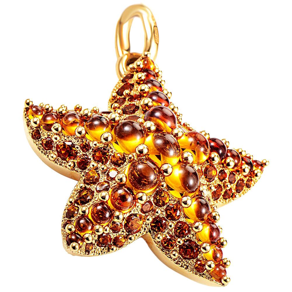 Pomellato Sirene 18 Karat Rose Gold Orange Gem Starfish Pendant M.A704/O7/OV
