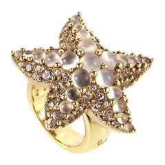 Pomellato Sirene 18 Karat Yellow Gold White Topaz and Moonstone Starfish Ring