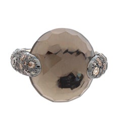 Pomellato Smoky Quartz & Diamond 18K Rose Gold Tango Ring Size 50.5