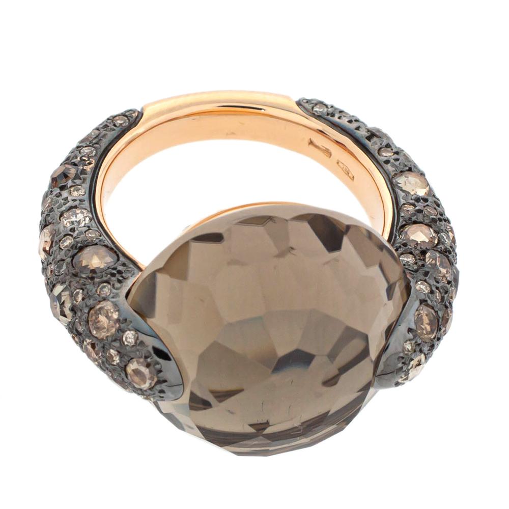 Pomellato Smoky Quartz & Diamond 18K Rose Gold Tango Ring Size 50.5 In Good Condition In Dubai, Al Qouz 2