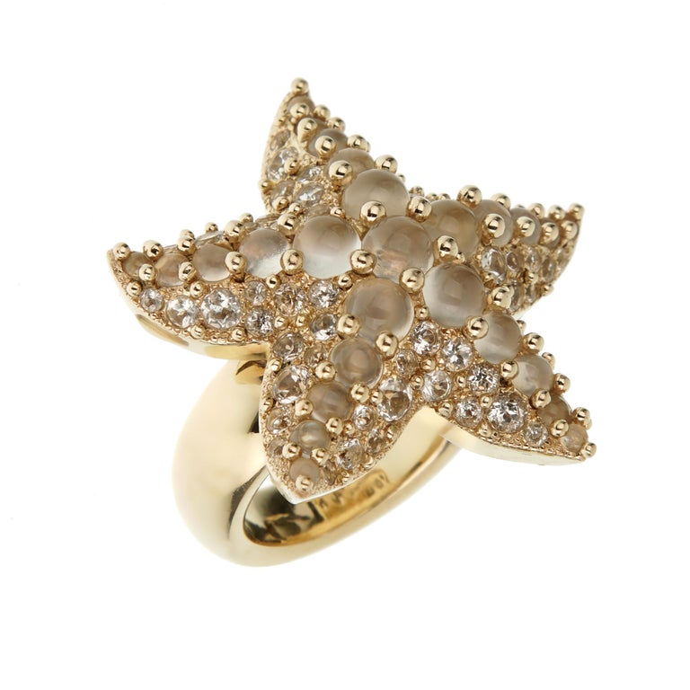 Pomellato Starfish Moonstone & White Topaz 18k Yellow Gold Cocktail Ring Sz 7 photo 3