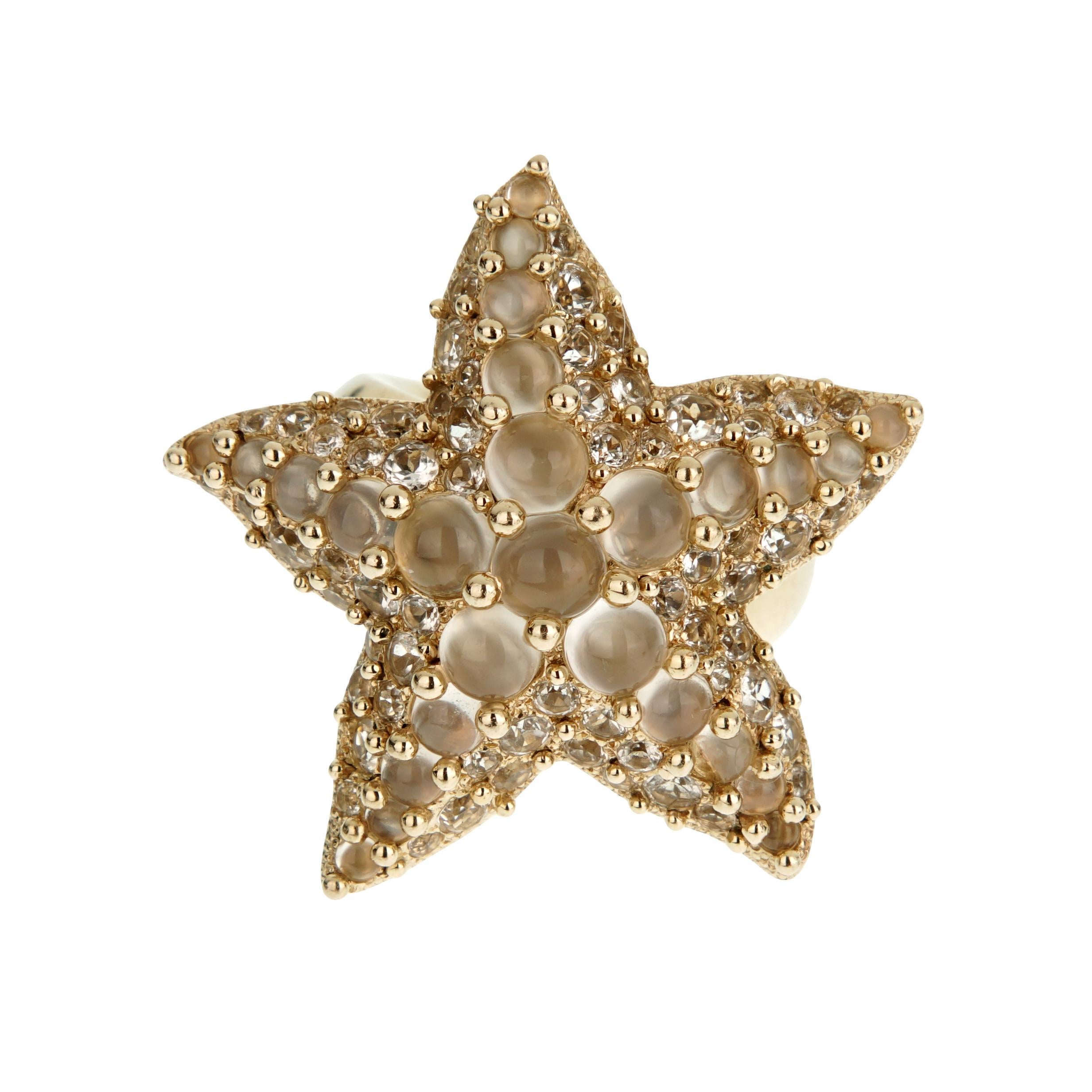 Anello Cocktail in oro giallo 18k con pietra di luna e topazio bianco di Pomellato Sz 7 In condizioni ottime in vendita a Feasterville, PA