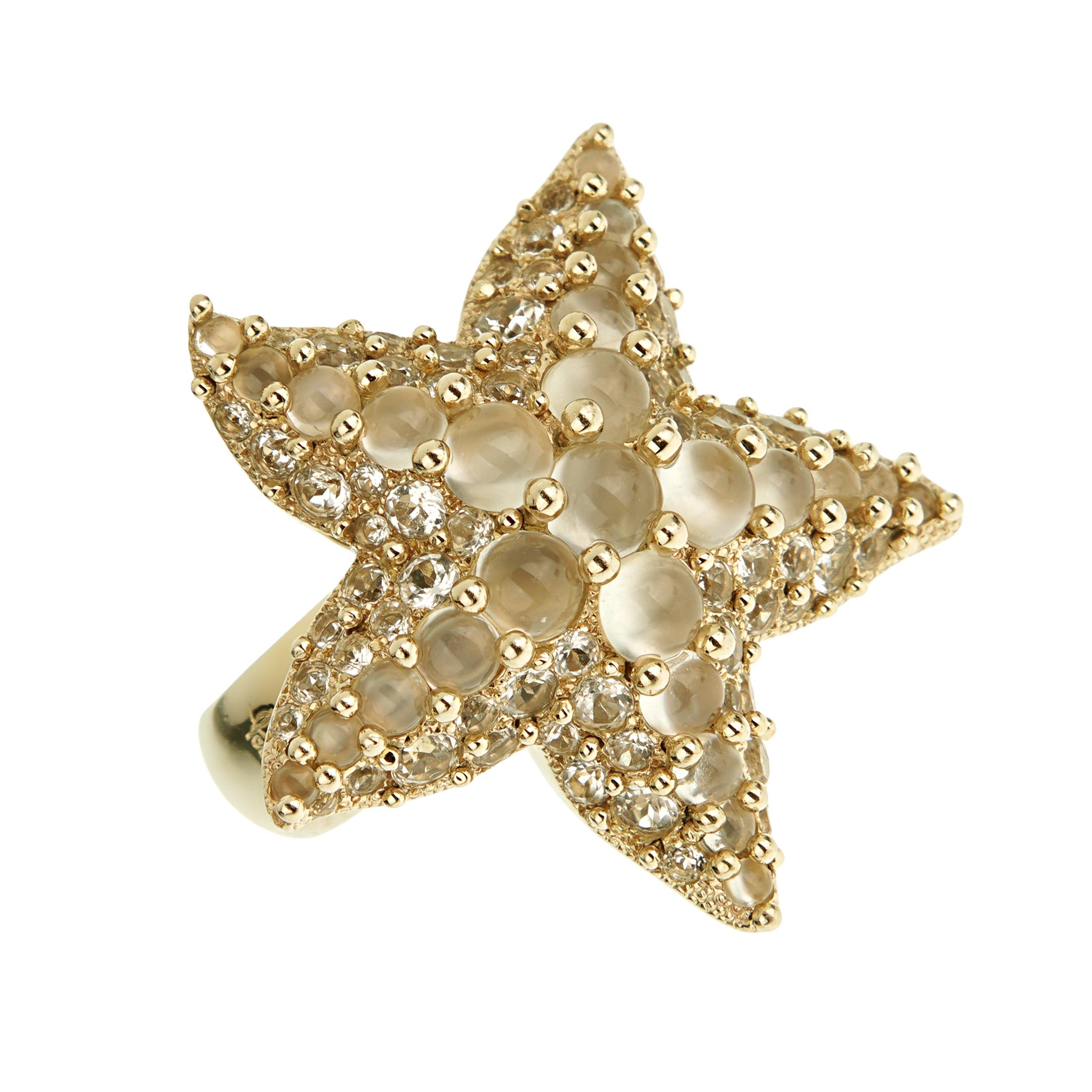 da uomo o donna Anello Cocktail in oro giallo 18k con pietra di luna e topazio bianco di Pomellato Sz 7 in vendita
