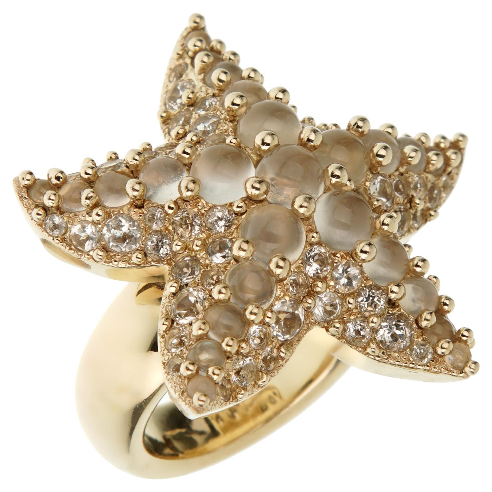Anello Cocktail in oro giallo 18k con pietra di luna e topazio bianco di Pomellato Sz 7 in vendita