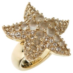 Pomellato Starfish Moonstone & White Topaz 18k Yellow Gold Cocktail Ring Sz 7