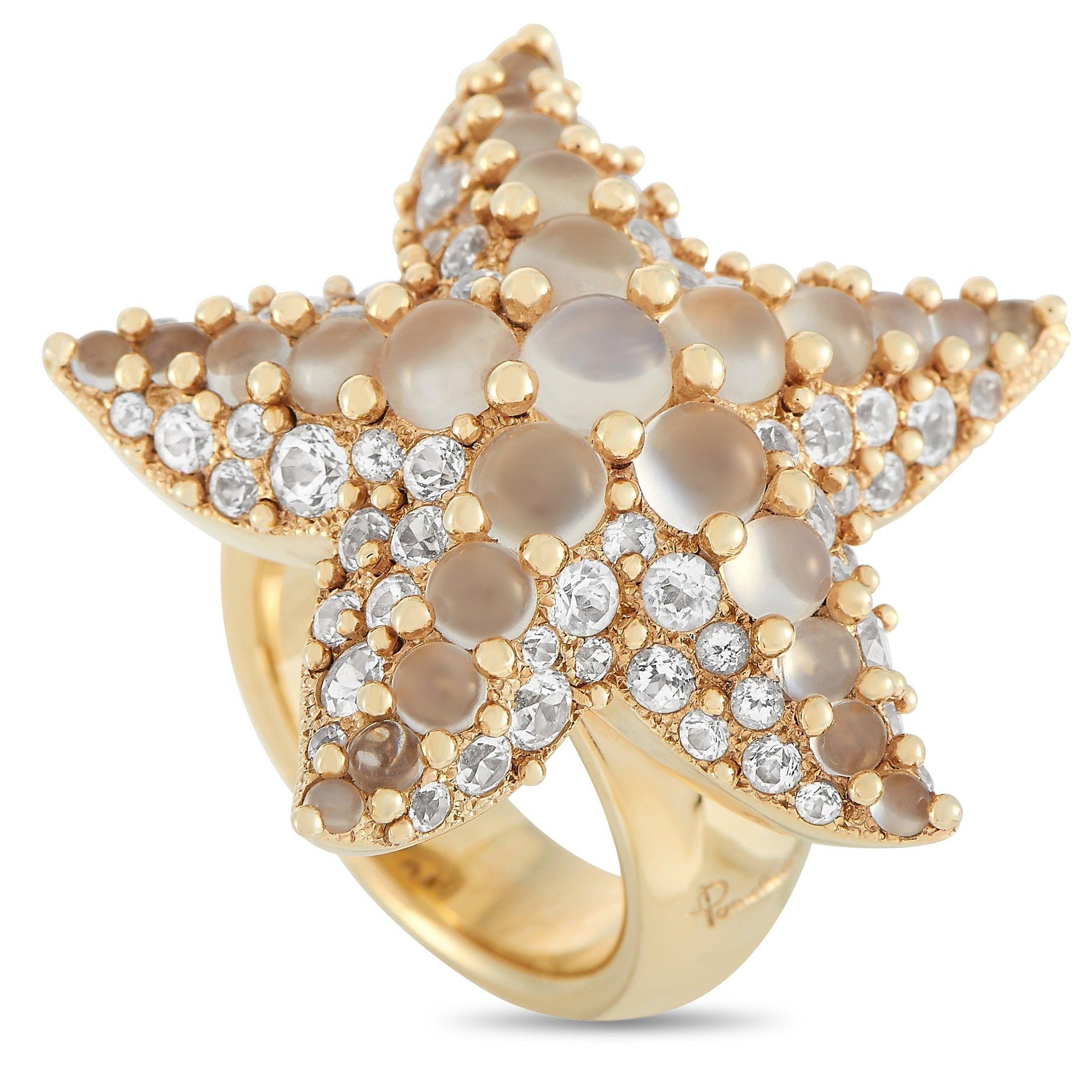 Pomellato Starfish Ring Sirene Ring in rose gold moonstone and topaz  in cabouchon and brilliant cut 
Size Europe 54  US 7
An intense, theatrical presence and a touch of history that make for a grand personality, Sirene is a masterpiece of