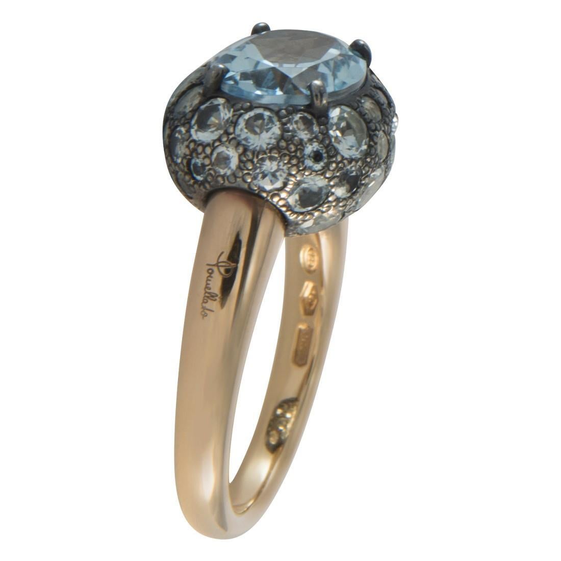 Pomellato Tabou Topaz trimmed with smaller topazes in 18 Karat Rose Gold Ring.
Ring Size Europe 52 US 6 1/4
Also in Amethyst 

An intense, theatrical presence and a touch of history that make for a grand personality, Tabou is a masterpiece of