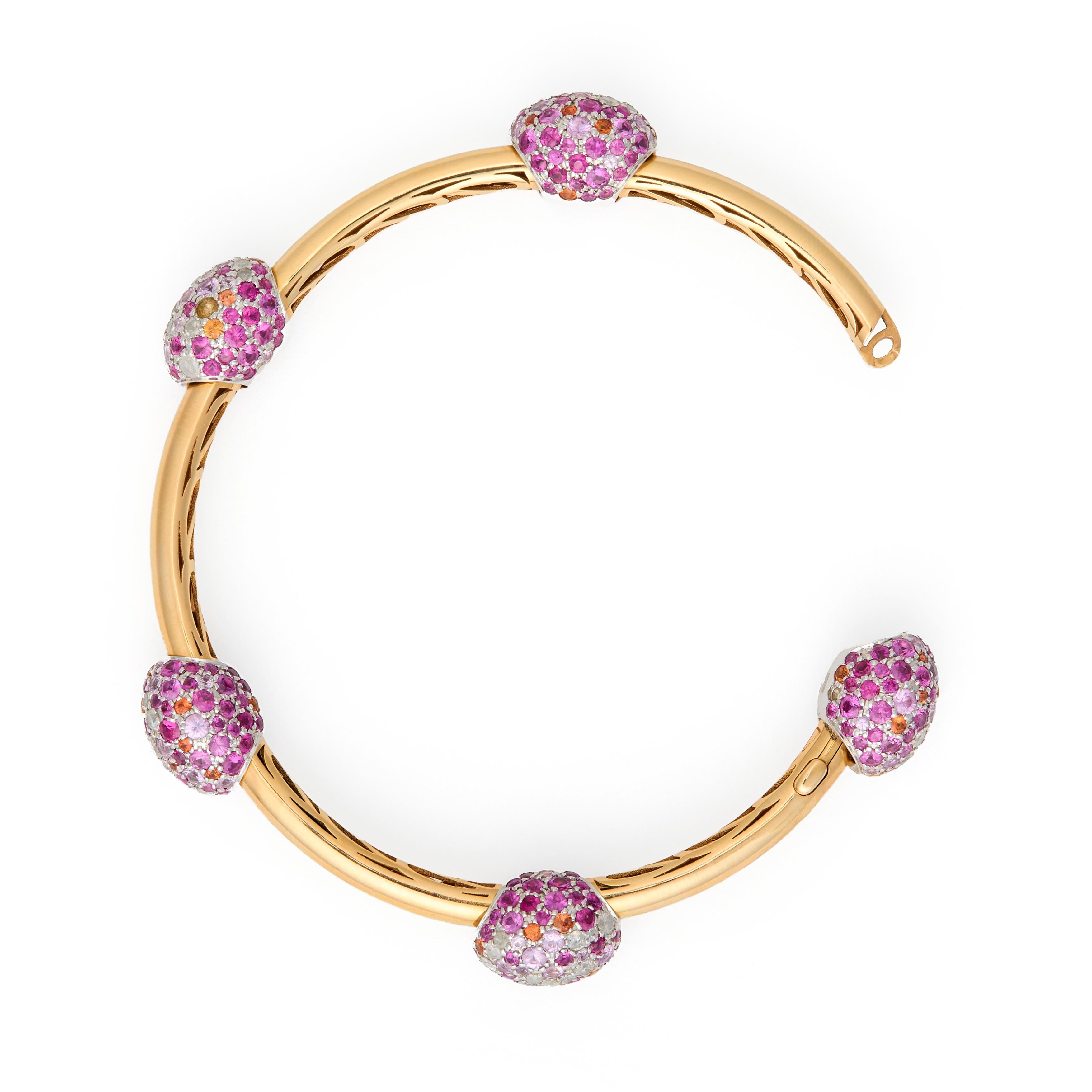 Round Cut Pomellato Tango 18k Gold, Pink Sapphire, Orange Sapphire and Diamond Bracelet For Sale