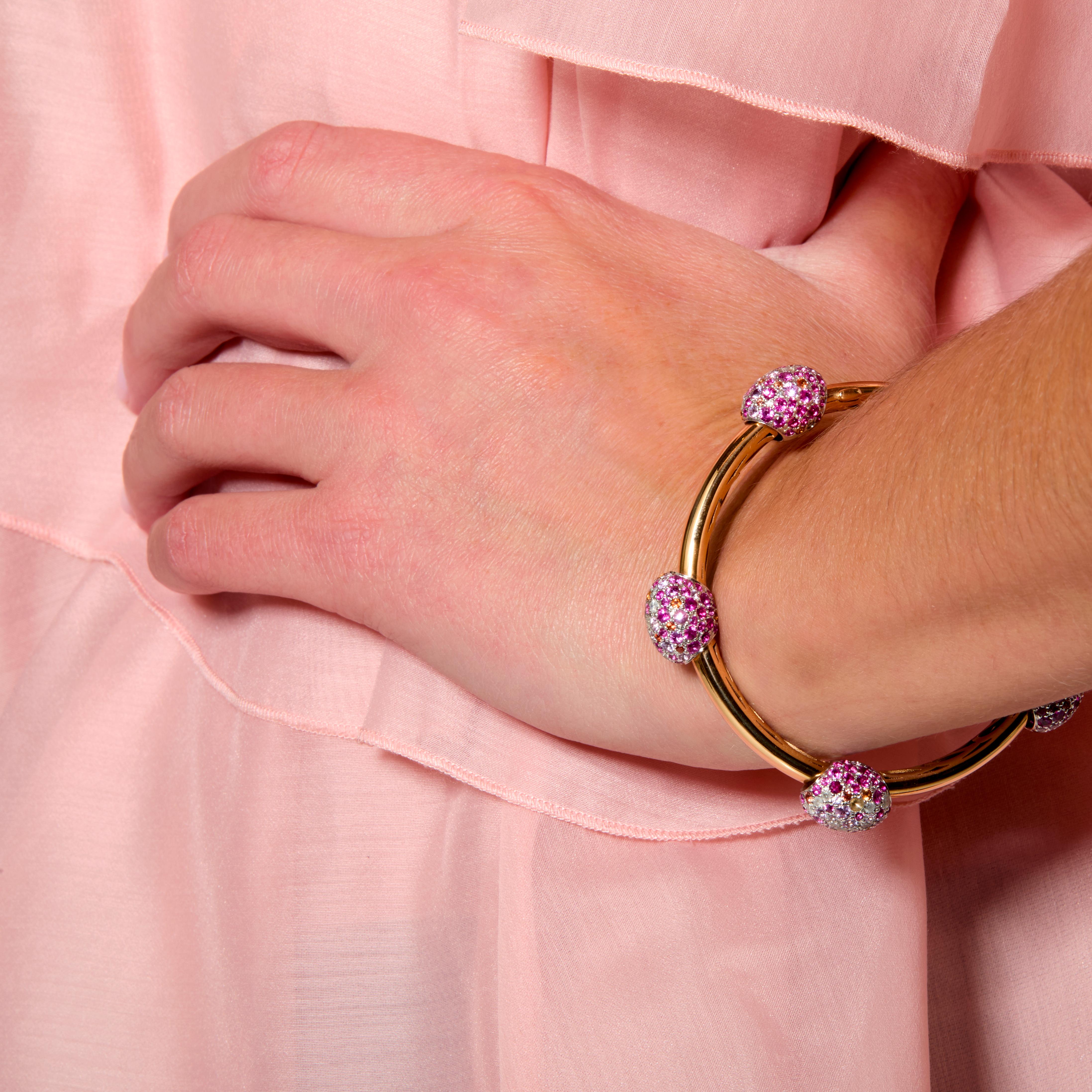 Women's Pomellato Tango 18k Gold, Pink Sapphire, Orange Sapphire and Diamond Bracelet For Sale