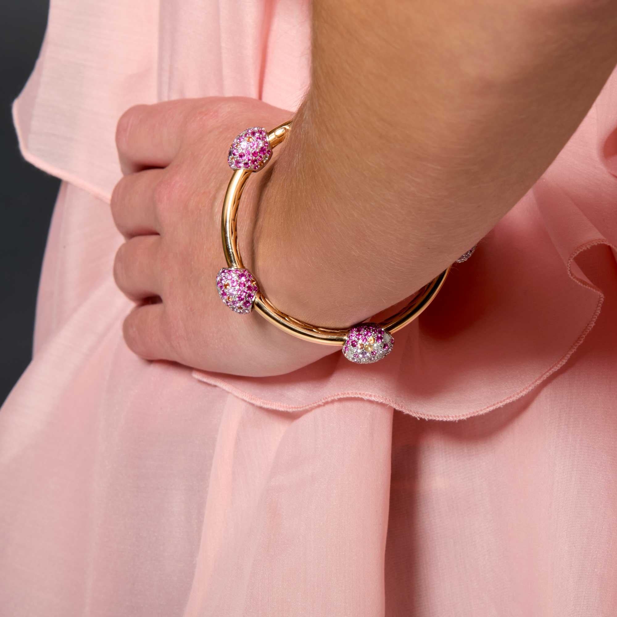 Pomellato Tango 18k Gold, Pink Sapphire, Orange Sapphire and Diamond Bracelet For Sale 1