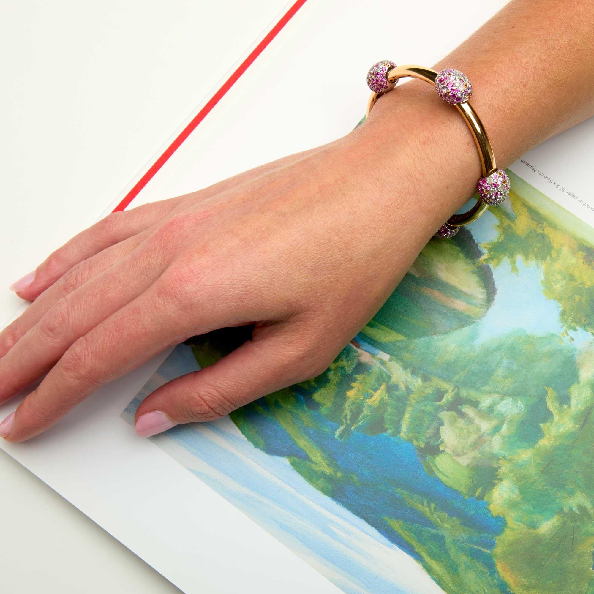 Pomellato Tango 18k Gold, Pink Sapphire, Orange Sapphire and Diamond Bracelet For Sale 2