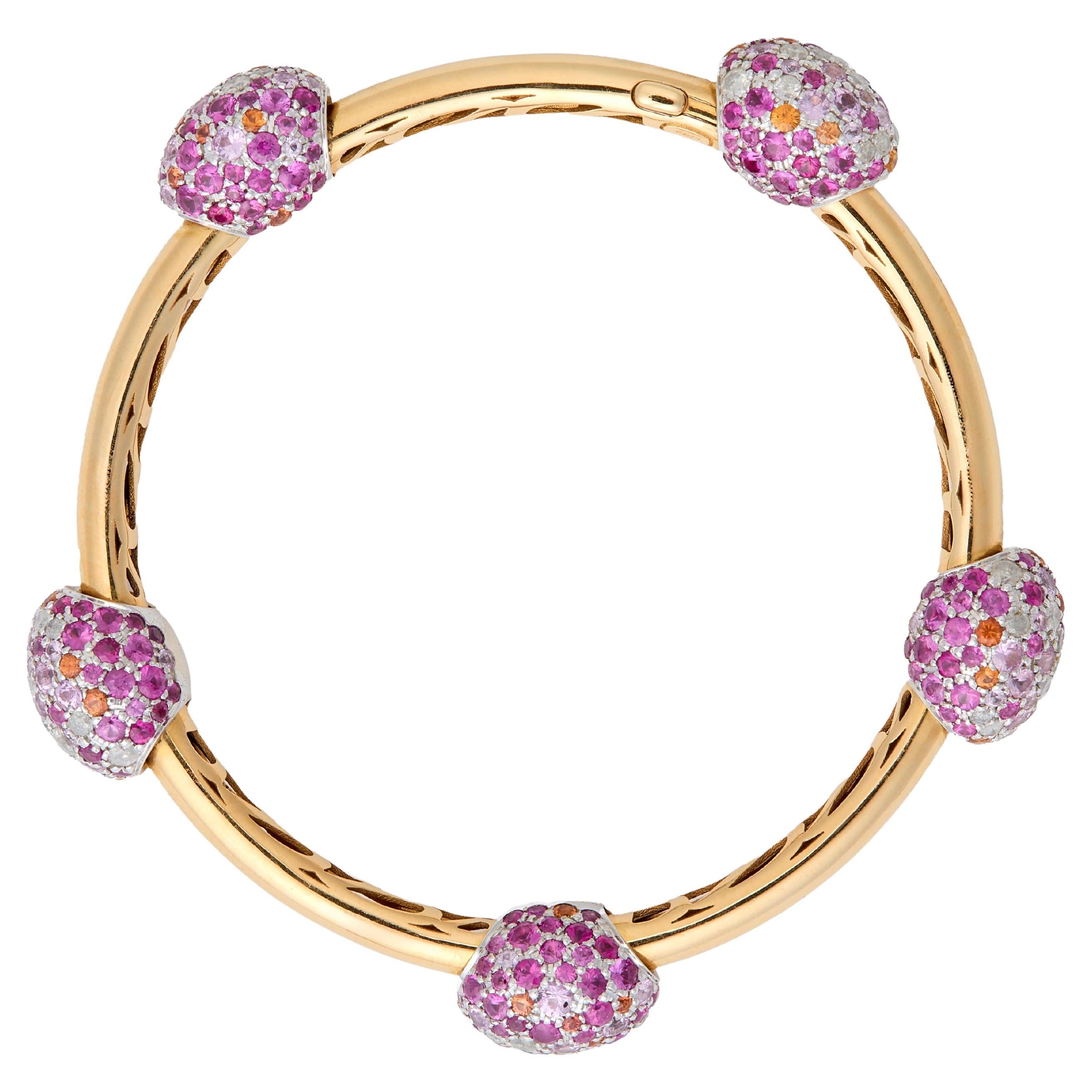 Pomellato Tango 18k Gold, Pink Sapphire, Orange Sapphire and Diamond Bracelet For Sale
