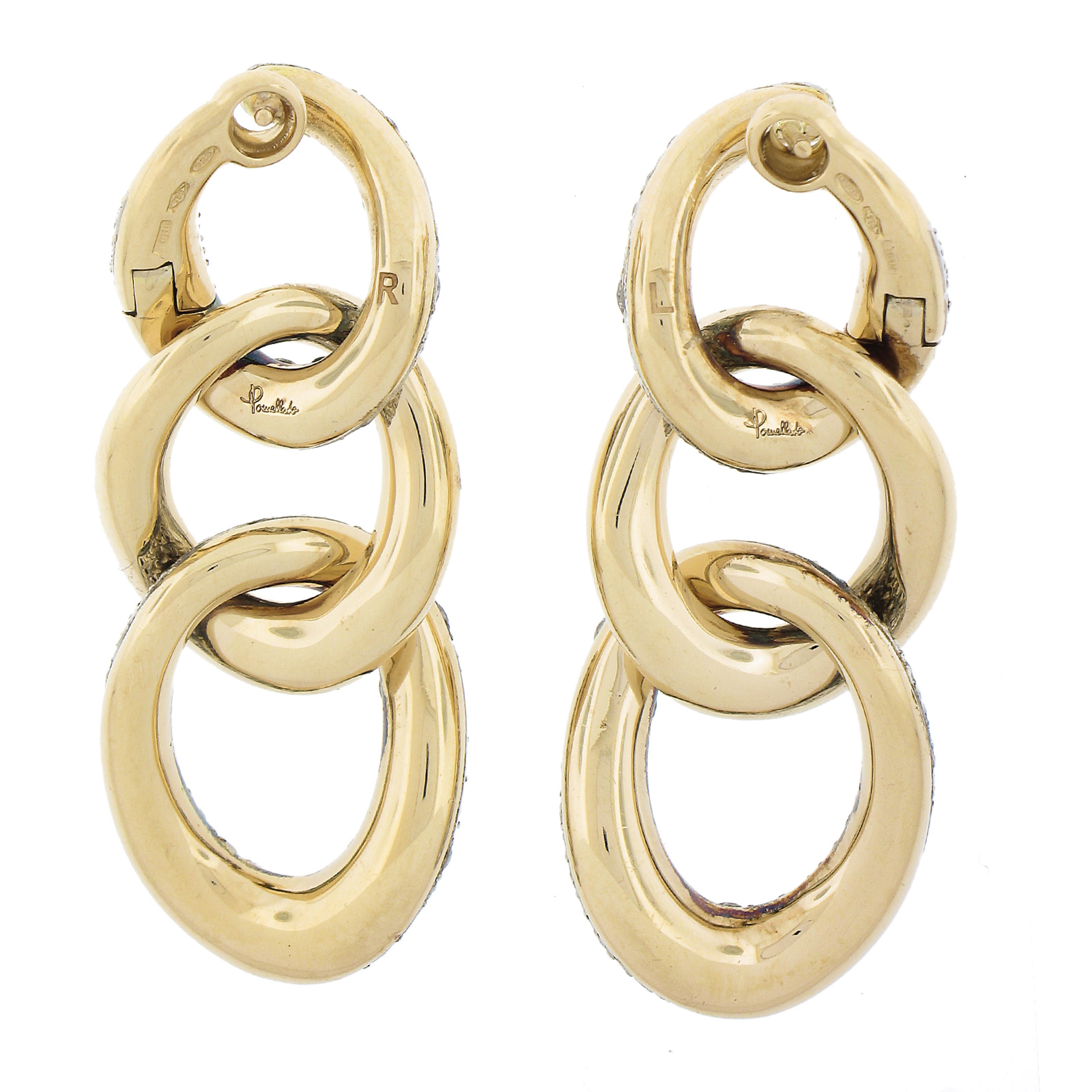 Women's Pomellato Tango 18K Gold & Silver 4.53ctw Pave Diamond Drop Dangle Earrings For Sale