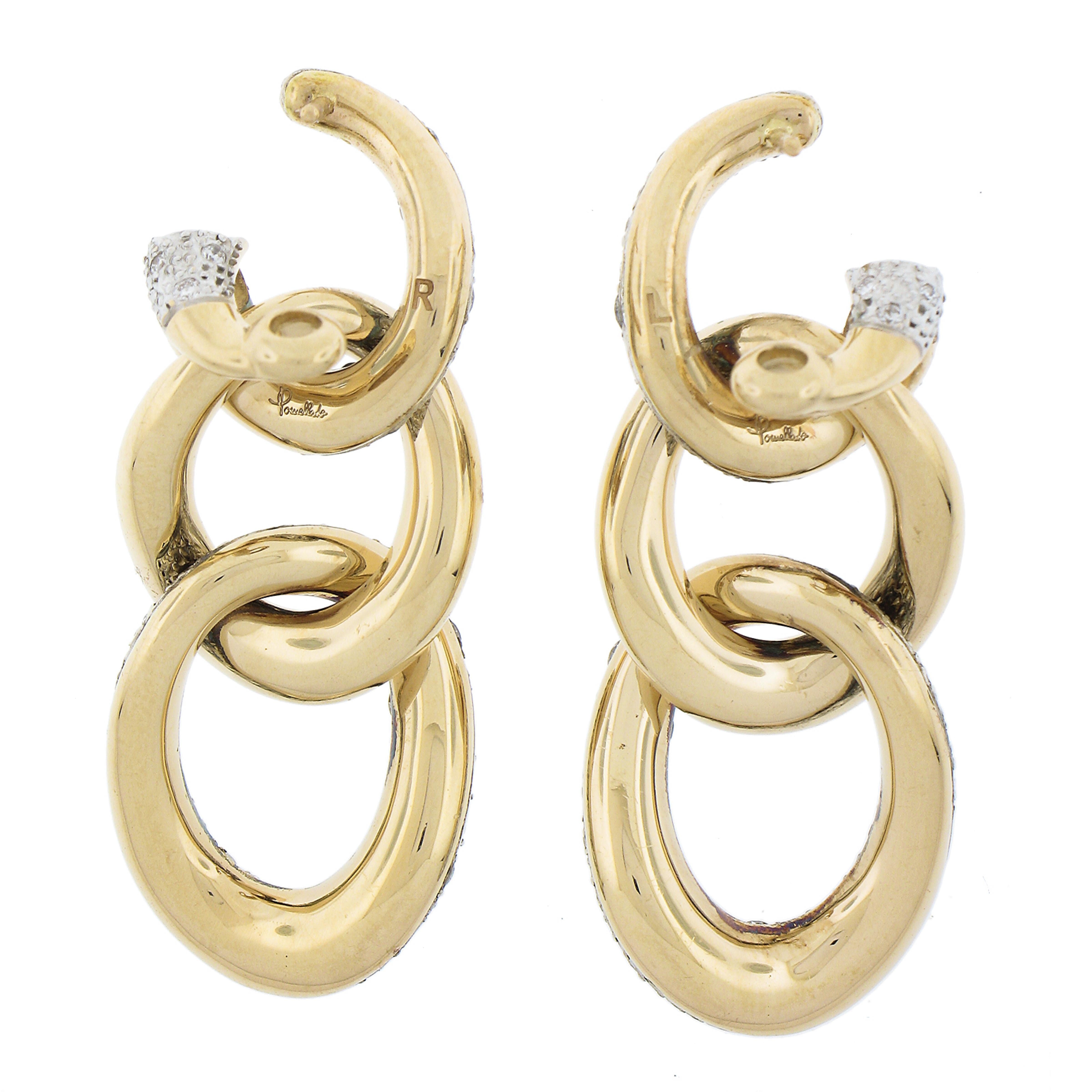 Pomellato Tango 18K Gold & Silver 4.53ctw Pave Diamond Drop Dangle Earrings For Sale 1