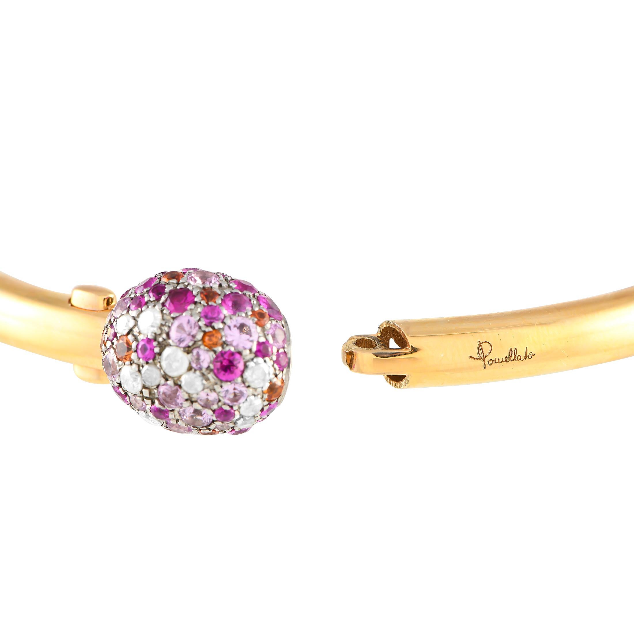 Round Cut Pomellato Tango 18K Rose Gold, Silver, Diamond and Pink Sapphire Bracelet For Sale
